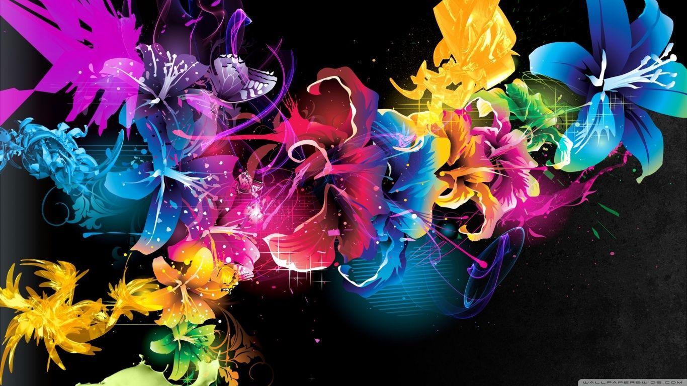 1366x768 Free Coloring Picture: Colorful Flower Wallpaper