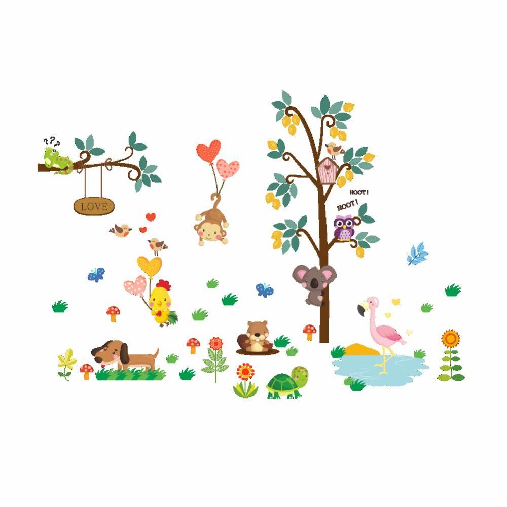 1000x1000 Cartoon Animals Monkey Bear Dog Owls Koala Chick Flamingo Trees
