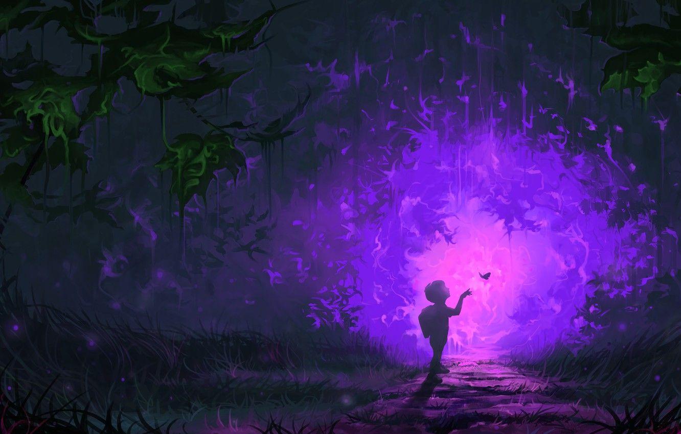 1332x850 Wallpaper portal, fantasy, forest, art, butterfly, fantastic