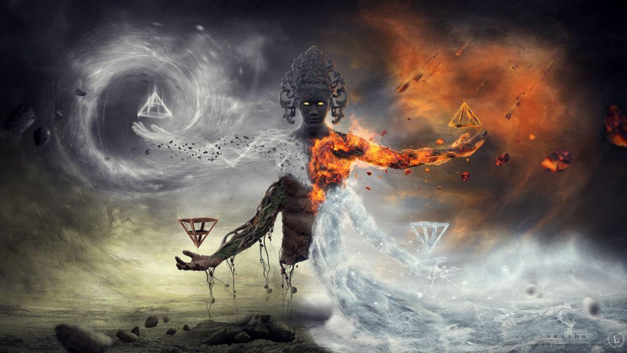 1245x700 Fantasy art artwork elemental fire gods god ice demon psychedelic