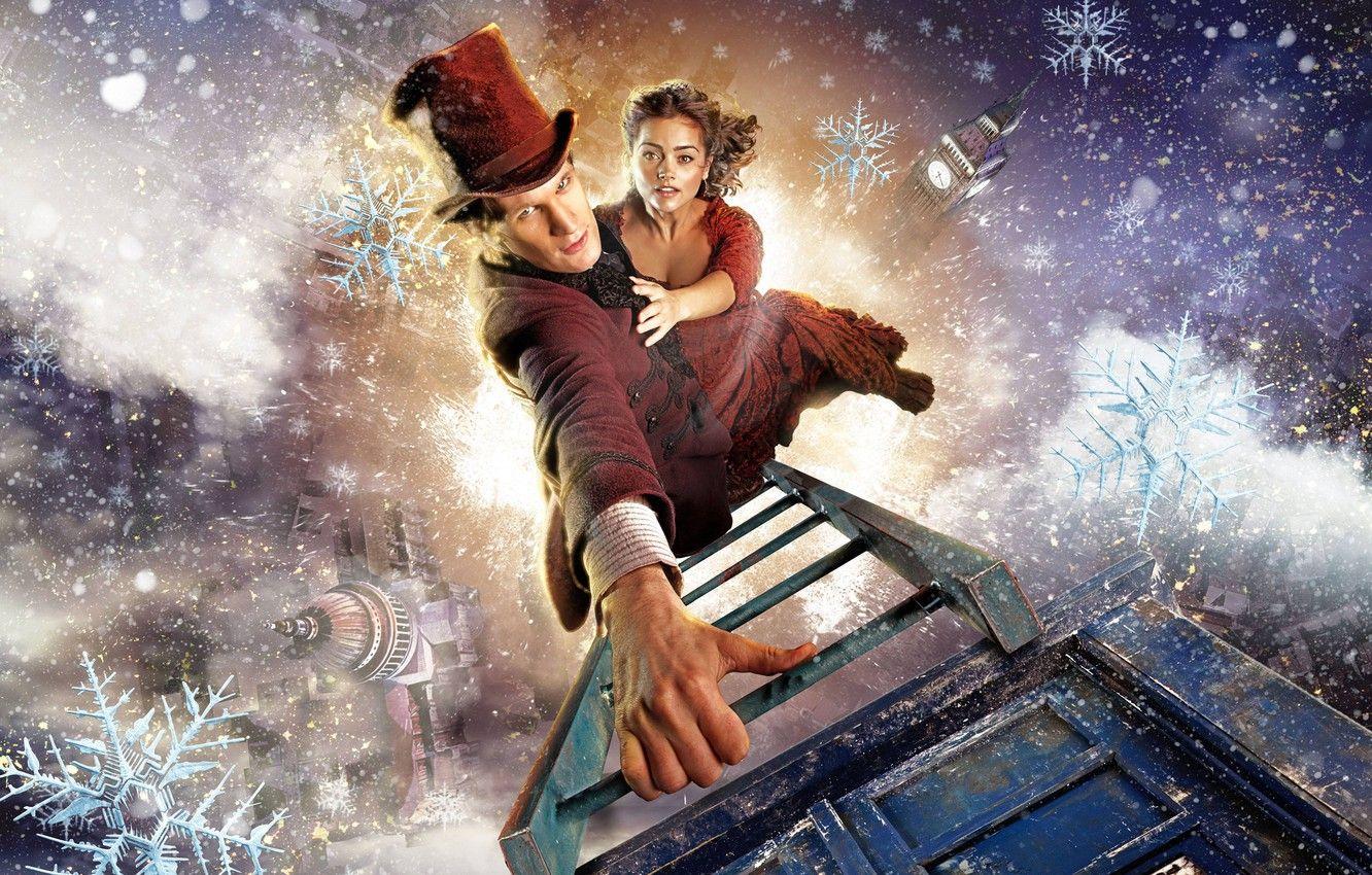 1332x850 Wallpaper Winter, Christmas, Hat, Ladder, Doctor Who, Series, Doctor Who, Matt Smith, Matt Smith, Jenna Louise Coleman, Jenna Louise Coleman, The Eleventh Doctor Image For Desktop, Section фильмы