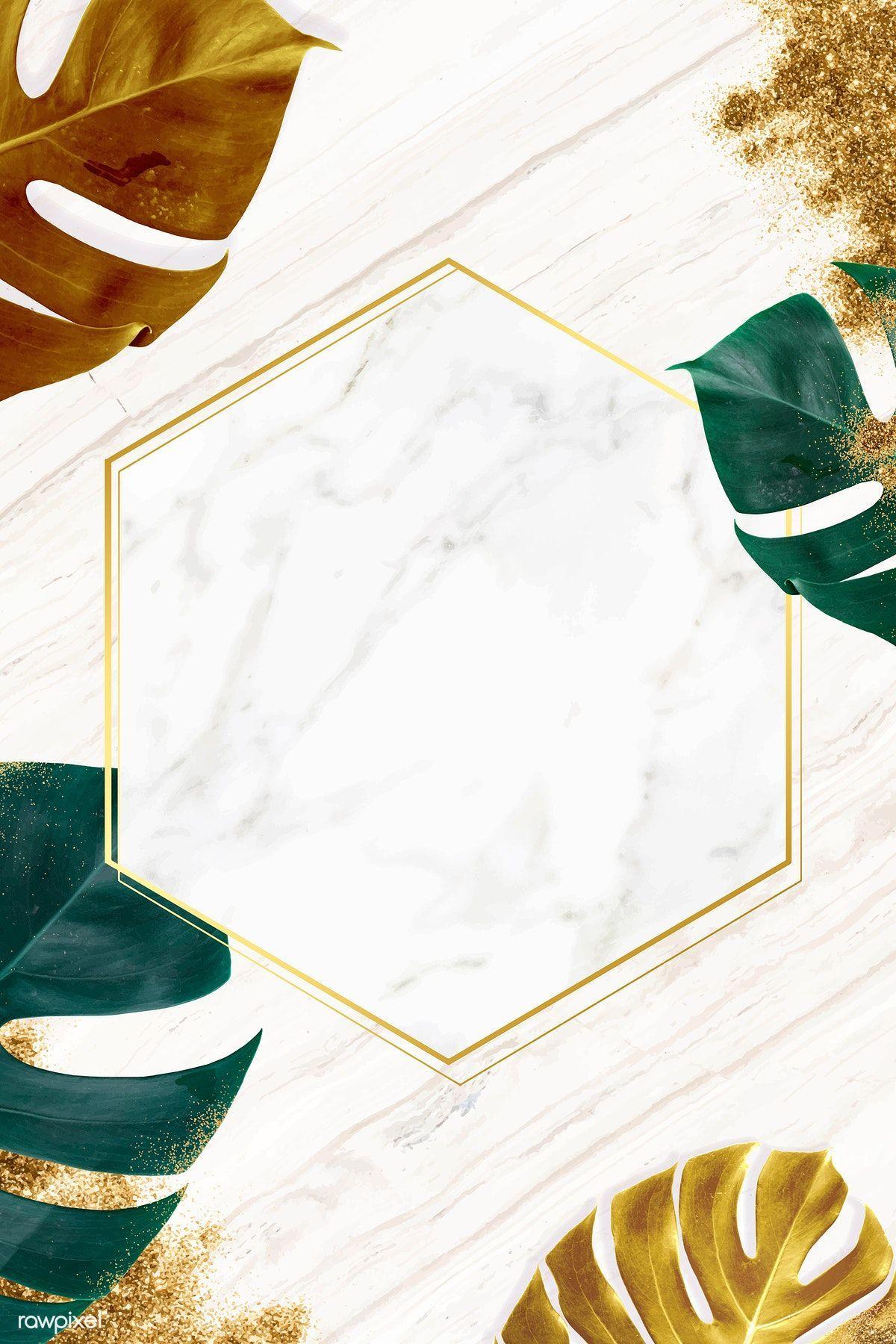 1200x1800 Download premium vector of Hexagon golden nature frame on a marble