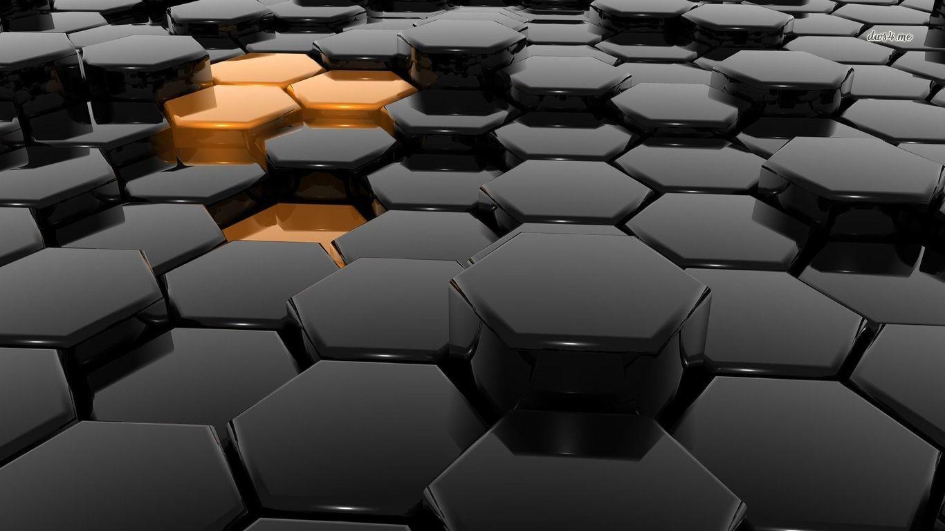1366x768 Golden hexagons in the black honeycomb wallpaper wallpaper