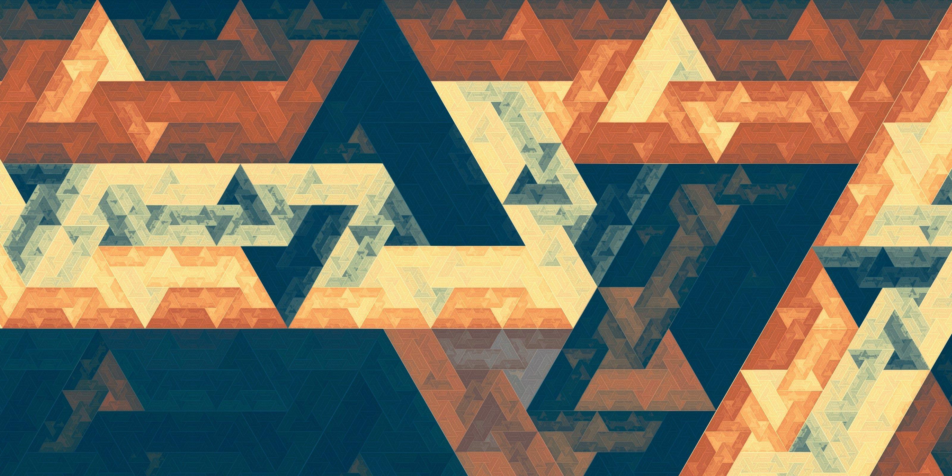 3200x1600 fractal, Apophysis, Fibonacci Sequence, Hexagon, Triangle, Digital Art, 3D, Gold, Abstract Wallpaper HD / Desktop and Mobile Background