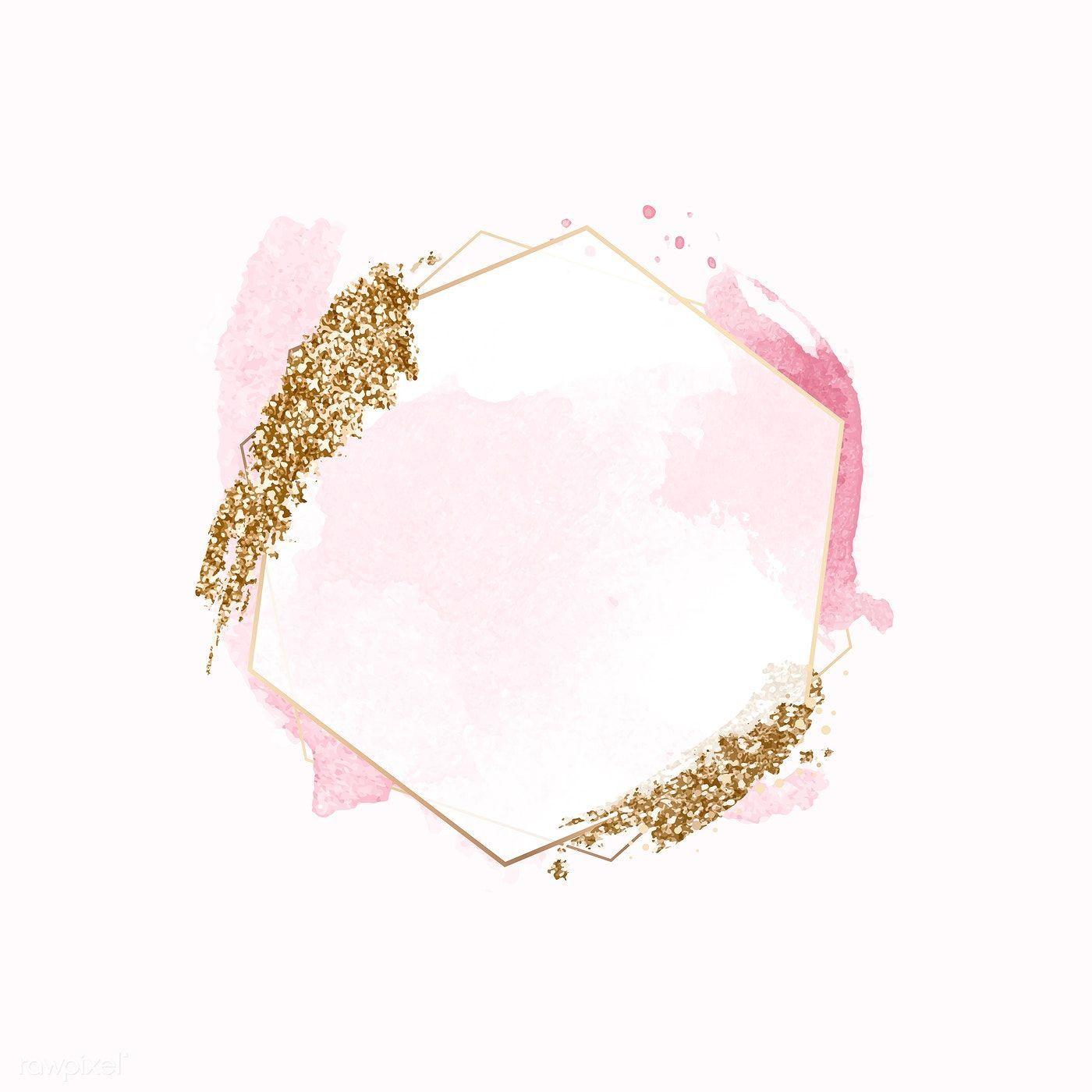 1400x1400 Download premium vector of Gold hexagon frame on pink watercolor