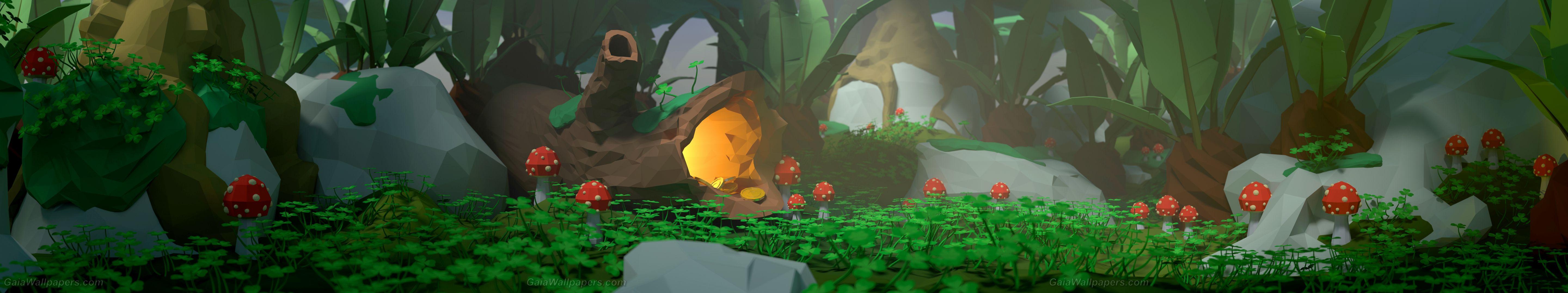 5760x1080 Hidden treasure in a magical forest wallpaper 5760x1080