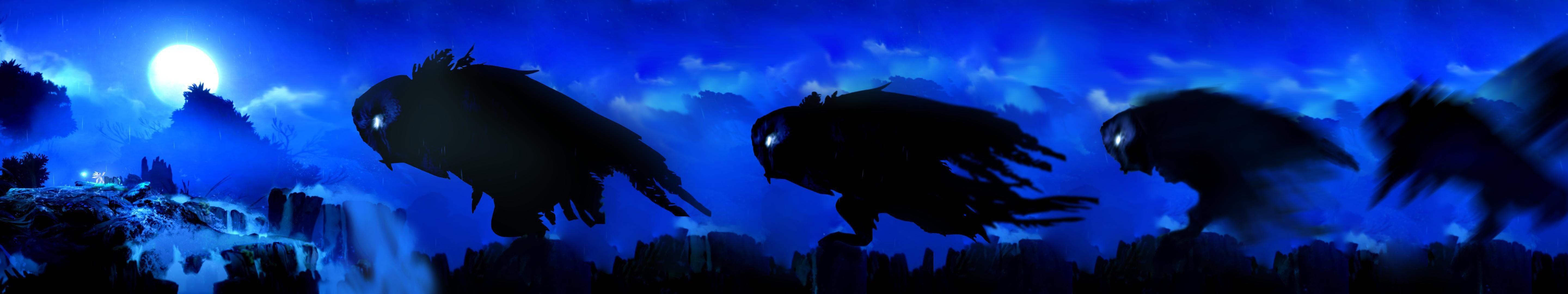 5760x1080 Ori And The Blind Forest , Owl and rain Wallpaper [5760x1080]