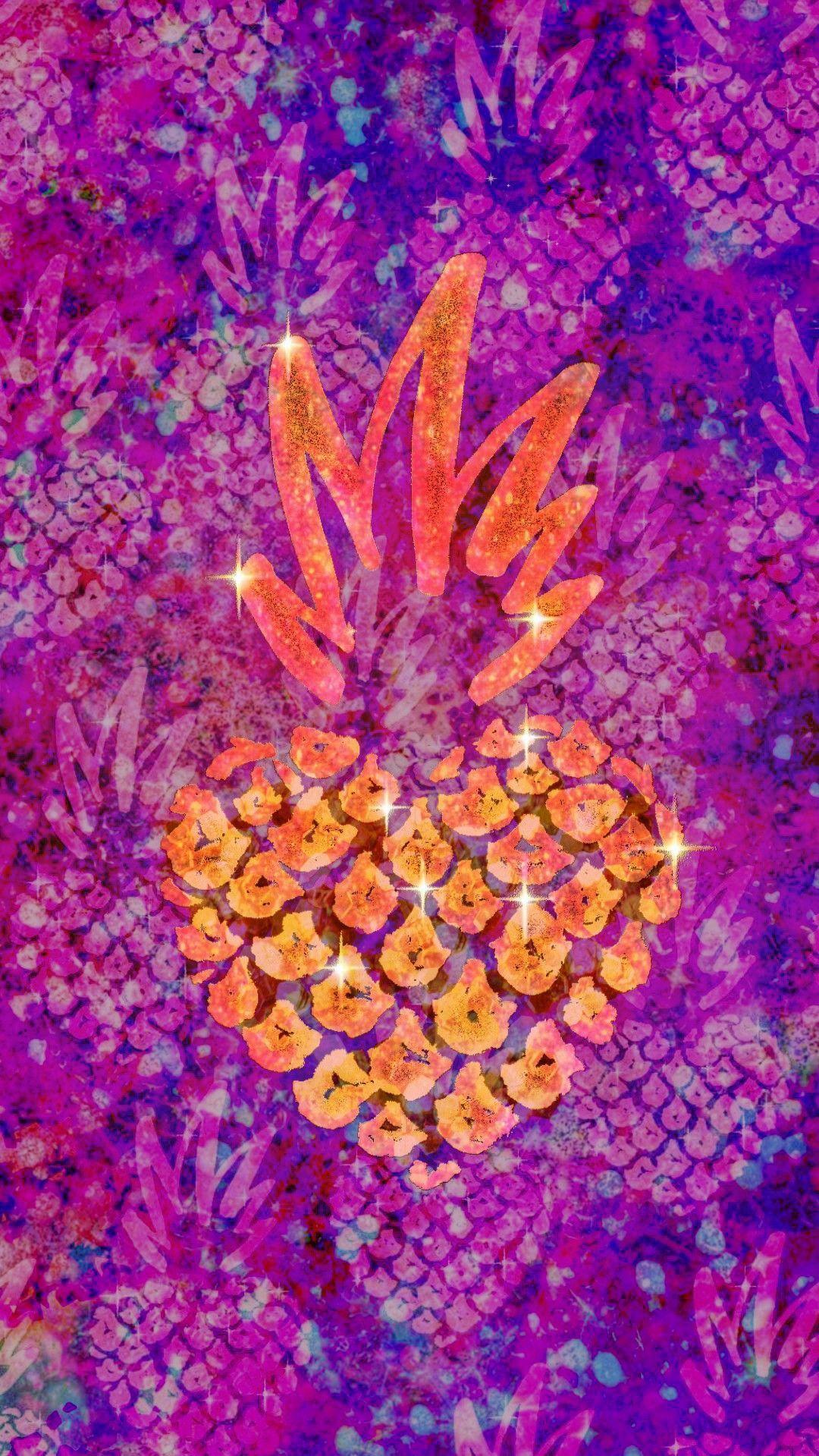 1080x1919 Galaxy Pineapple Love, made by me #patterns #purple #glitter