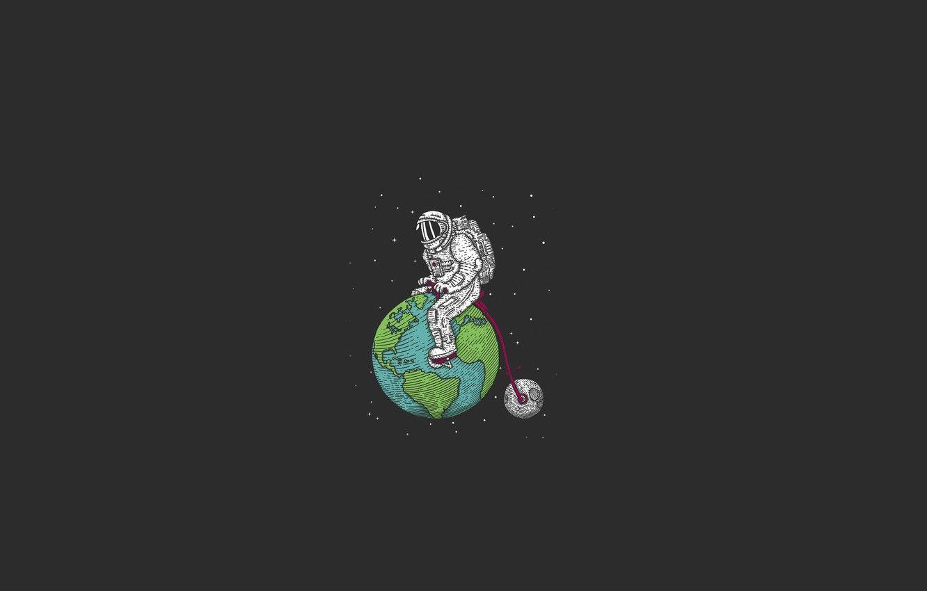 1332x850 Wallpaper space, stars, bike, earth, the moon, satellite, minimalism, the suit, abyss, astronaut, planets image for desktop, section минимализм