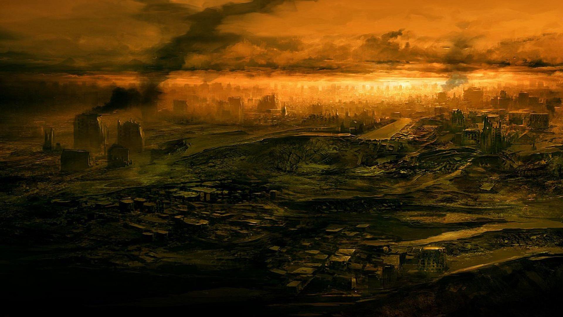anime head drawing apocalctipe landscape
