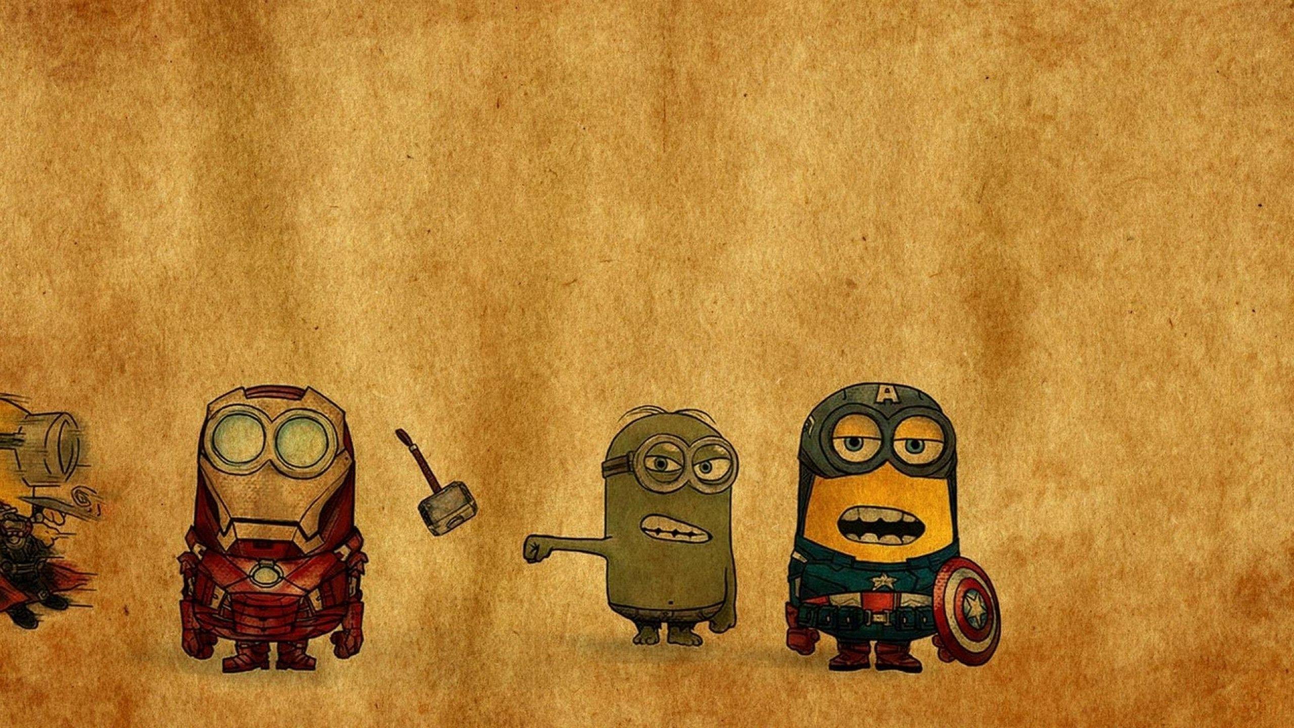 2560x1440 superhero the avengers minions captain america iron man humor