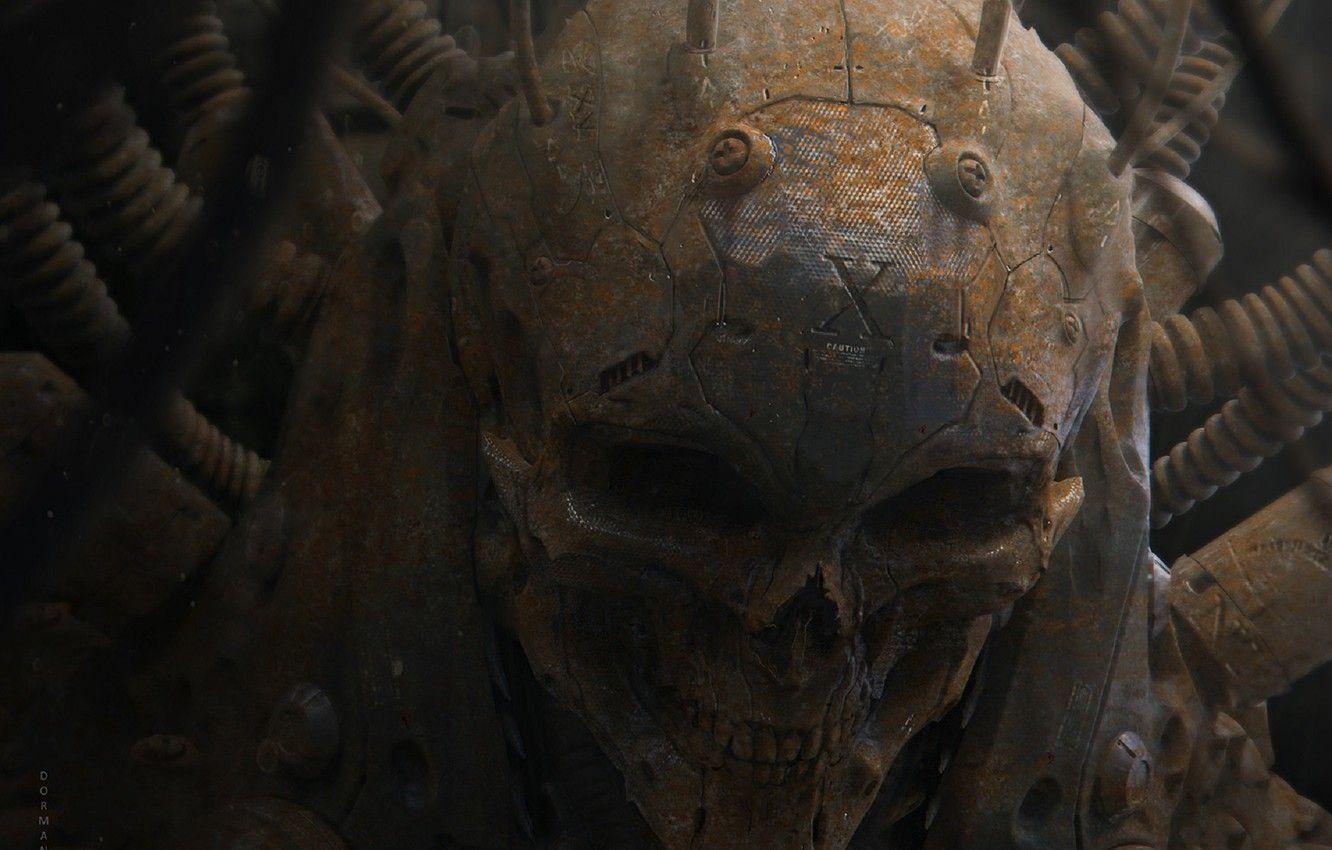 1332x850 Wallpaper skull, monster, grin, alien, evil, cyborg, art, orbit, human, Furio Tedeschi, Dormant image for desktop, section фантастика