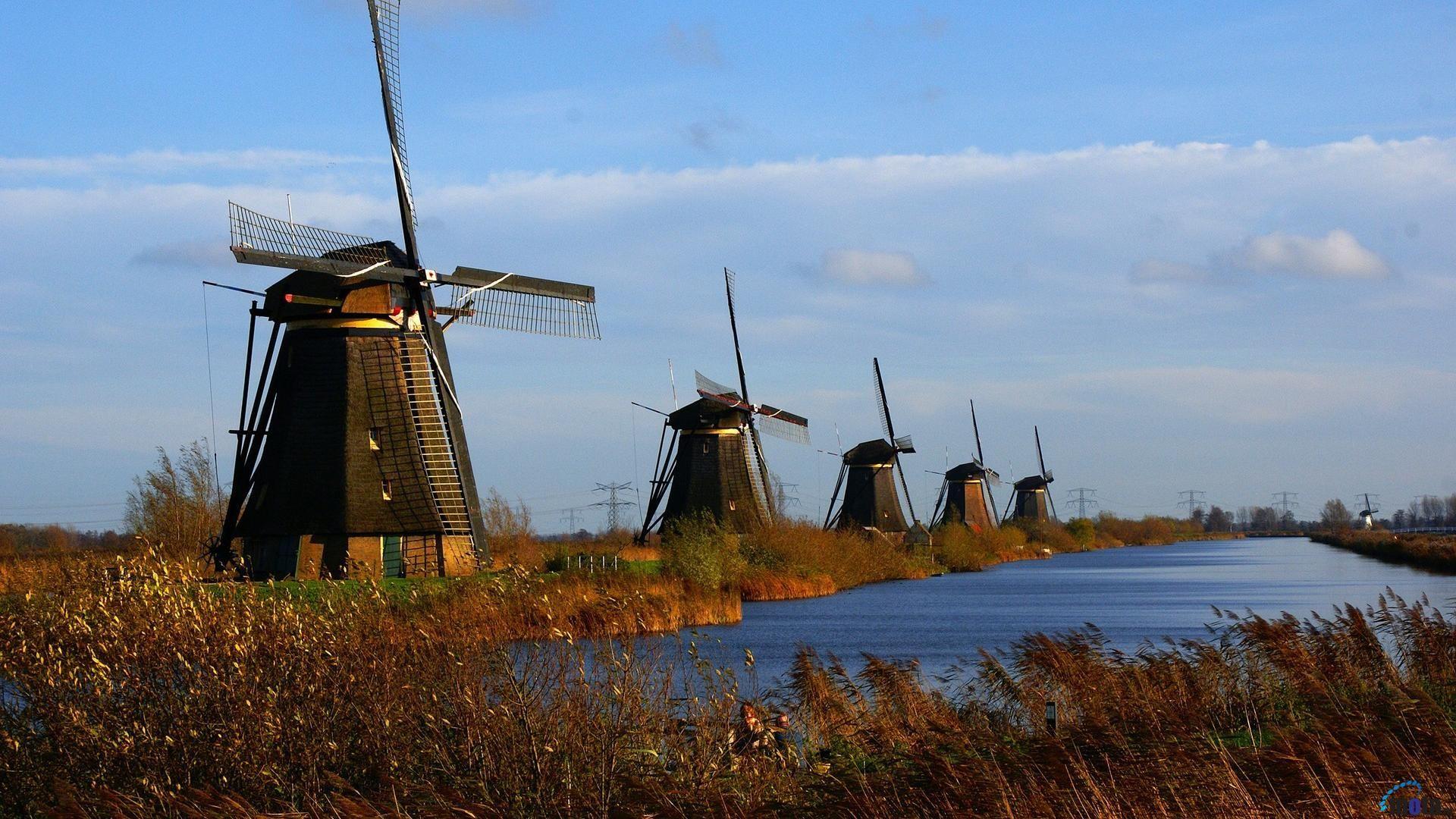 1920x1080 Holland. Desktop Wallpaper Windmills At Kinderdijk, Nieuw Lekkerland, South. Nederland, Holland, Molen