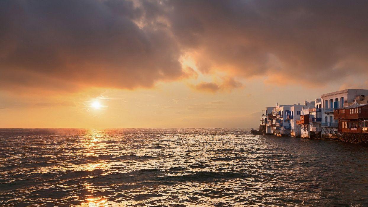 1244x700 Sunset Greece sea Mykonos wallpaperx1080