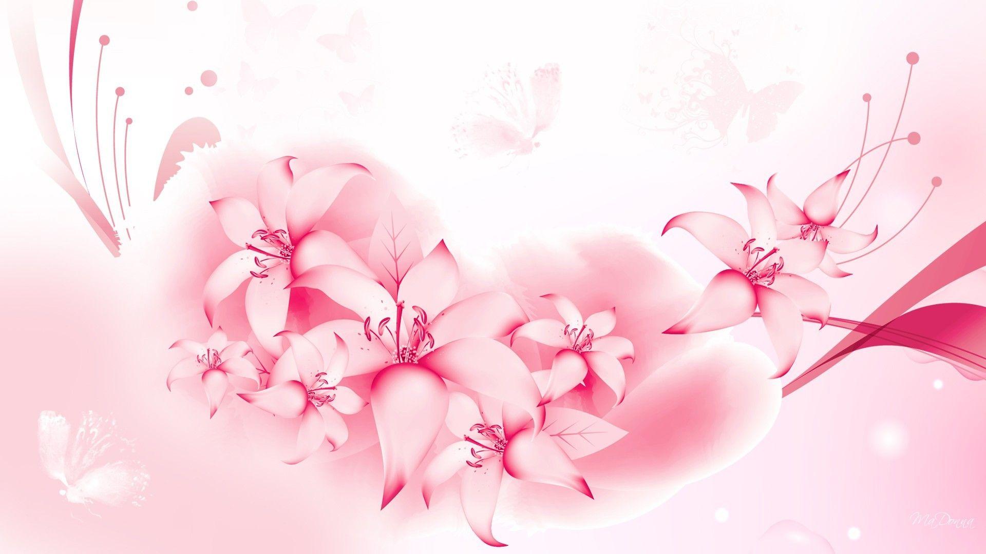 1920x1080 Flowers: Butterflies Soft Lilies Spring Flowers Abstract Summer Pink
