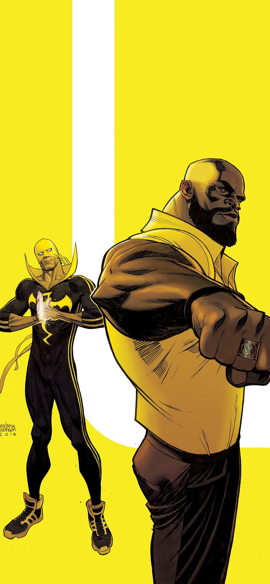 1125x2436 Ironfist Marvel Yellow Hero Illustration Art Wallpaper