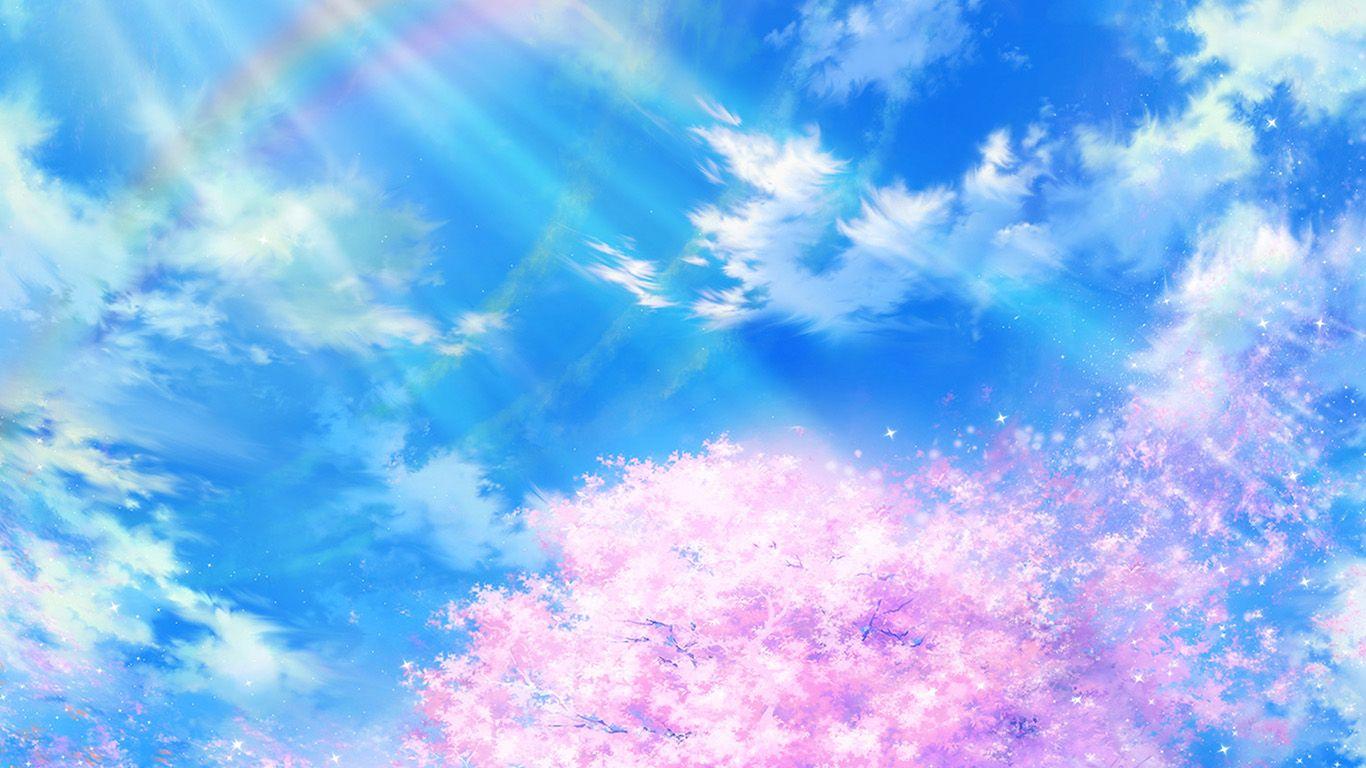 1366x768 Anime Sky Cloud Spring Art Illustration Wallpaper