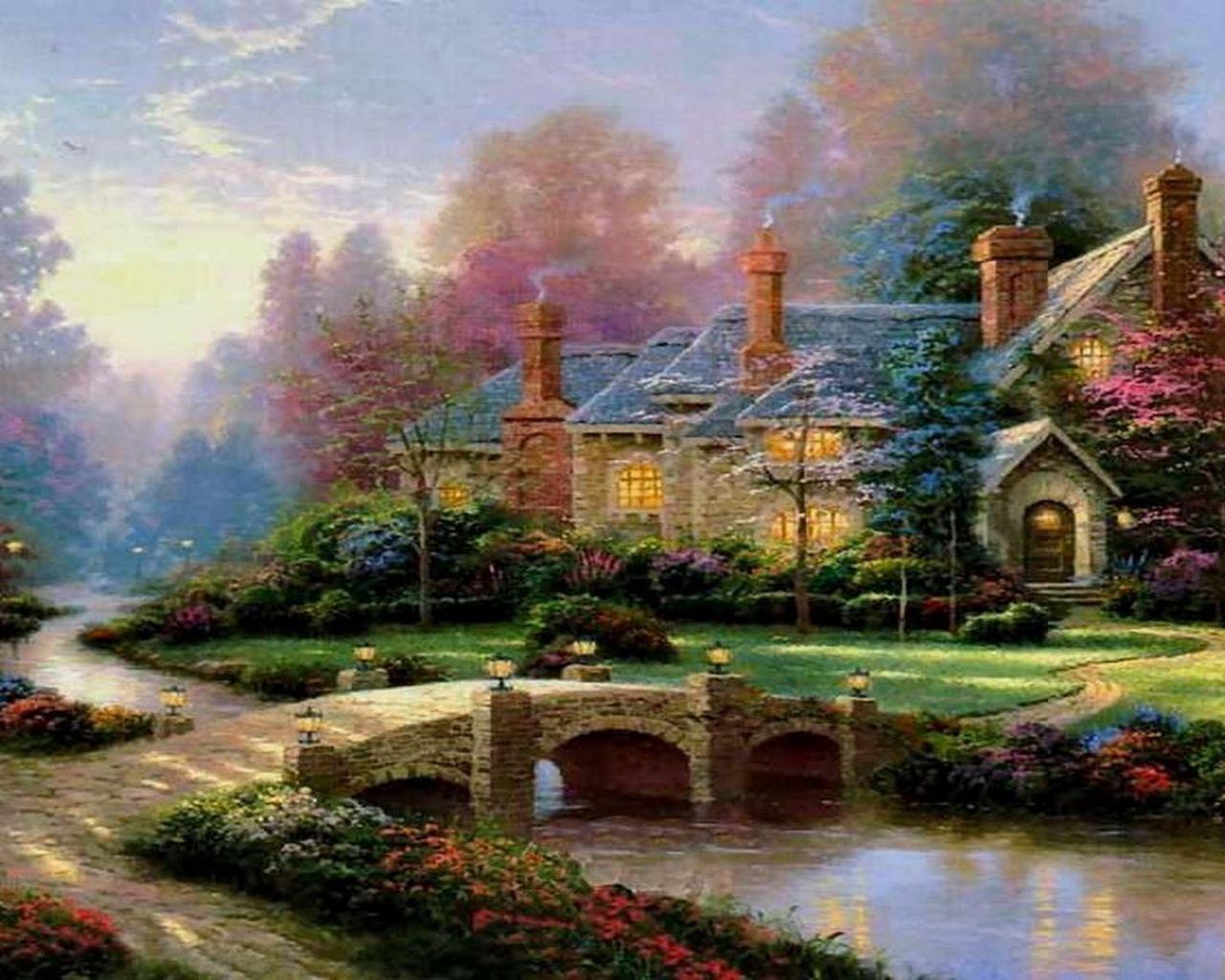 1280x1024 Free download Thomas Kinkade Wallpaper Paintings Art HD Desktop
