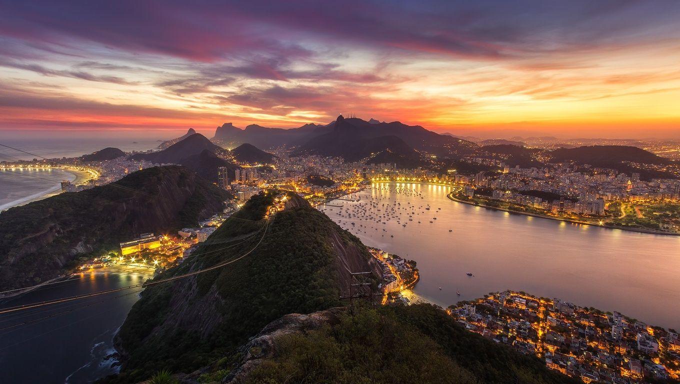 1360x768 Rio De Janeiro Brazil Cityscape Evening Sunset Laptop HD