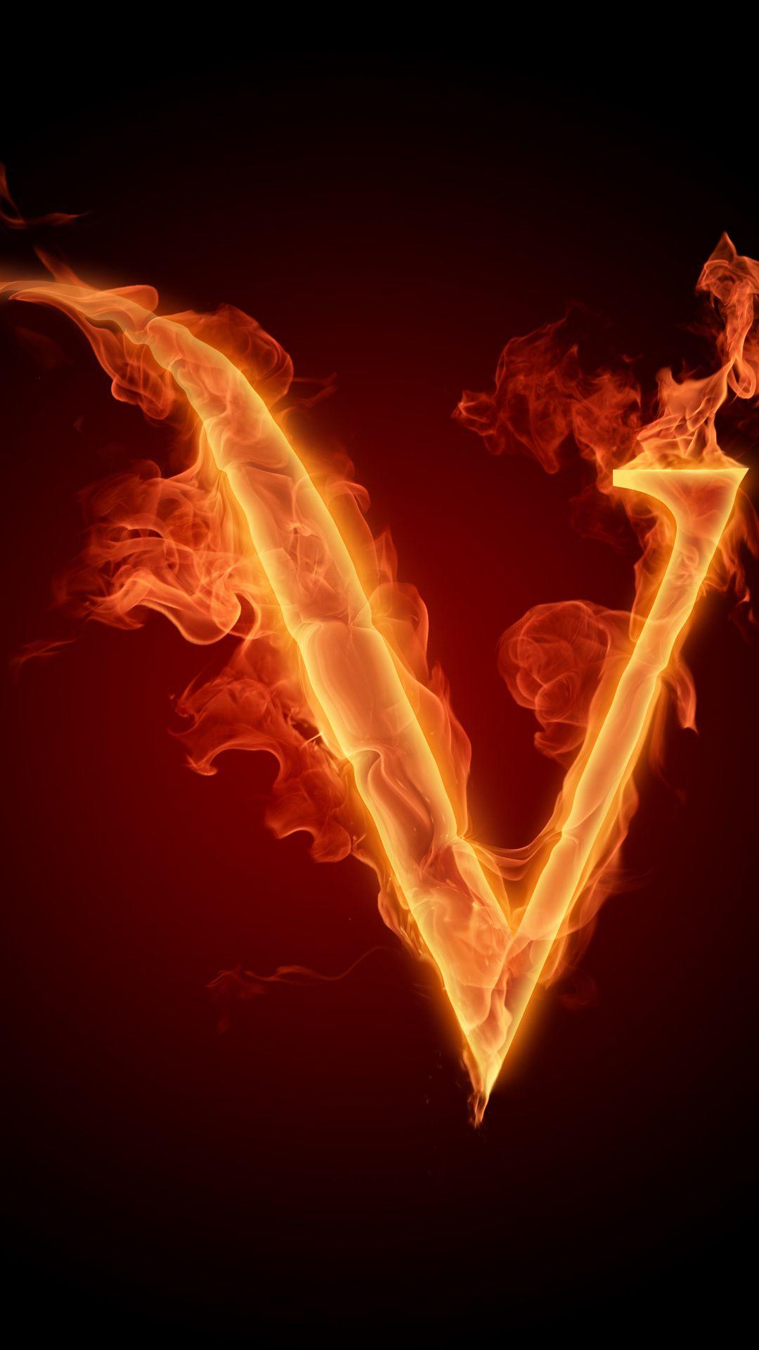 1080x1920 flame, latinica, letter, letter, alphabet, fire, v