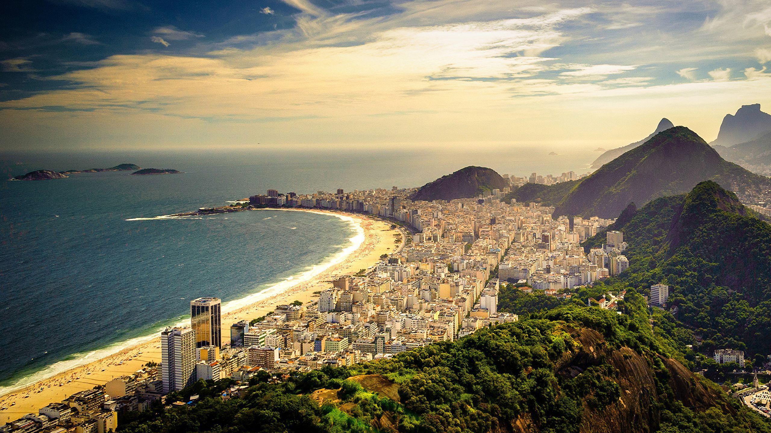 2560x1440 Picture Rio de Janeiro Brazil Copacabana Beach Ocean 2560x1440