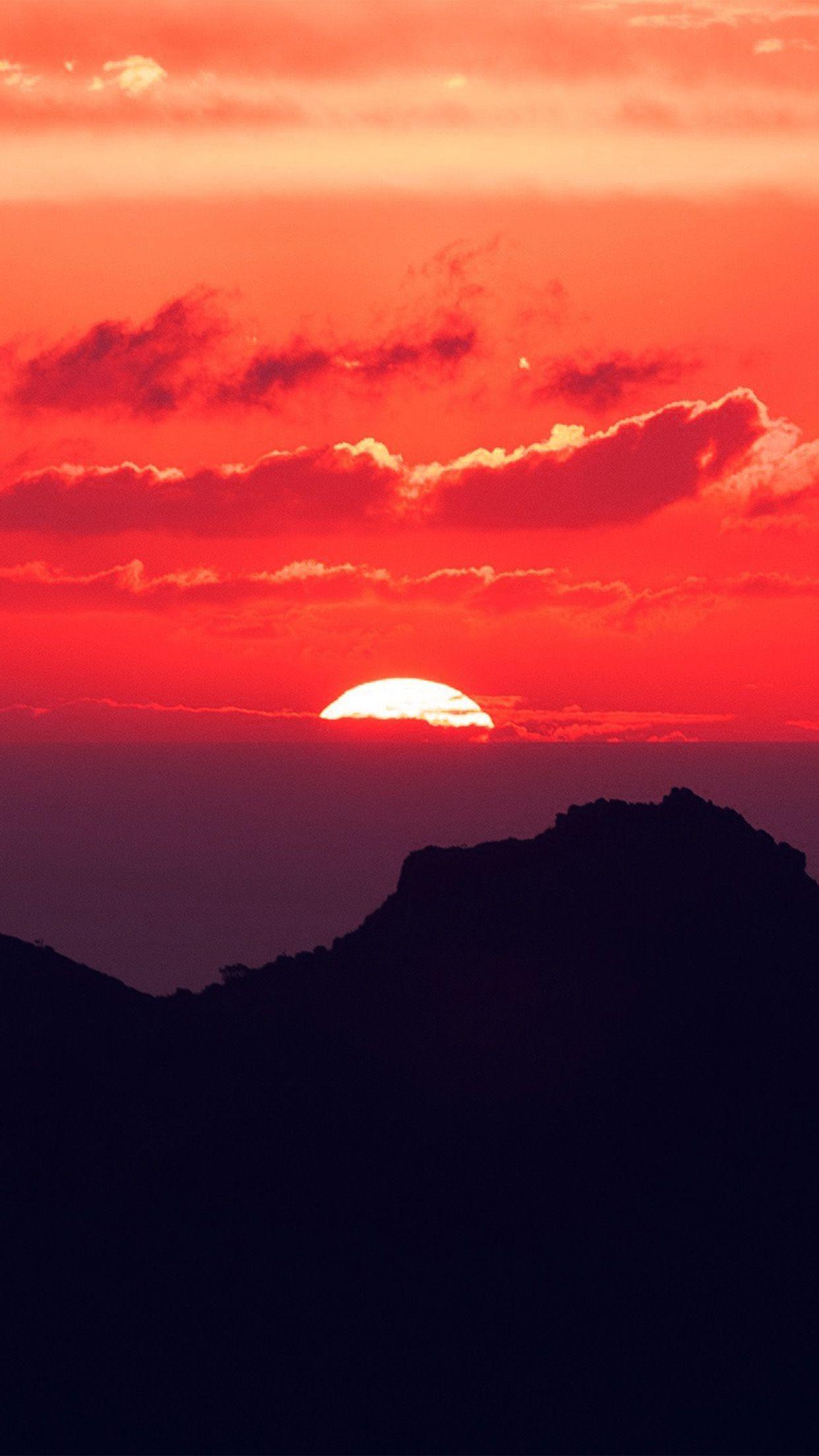 1242x2208 Canary Island Sunset Sky Mountain Nature Red Wallpaper