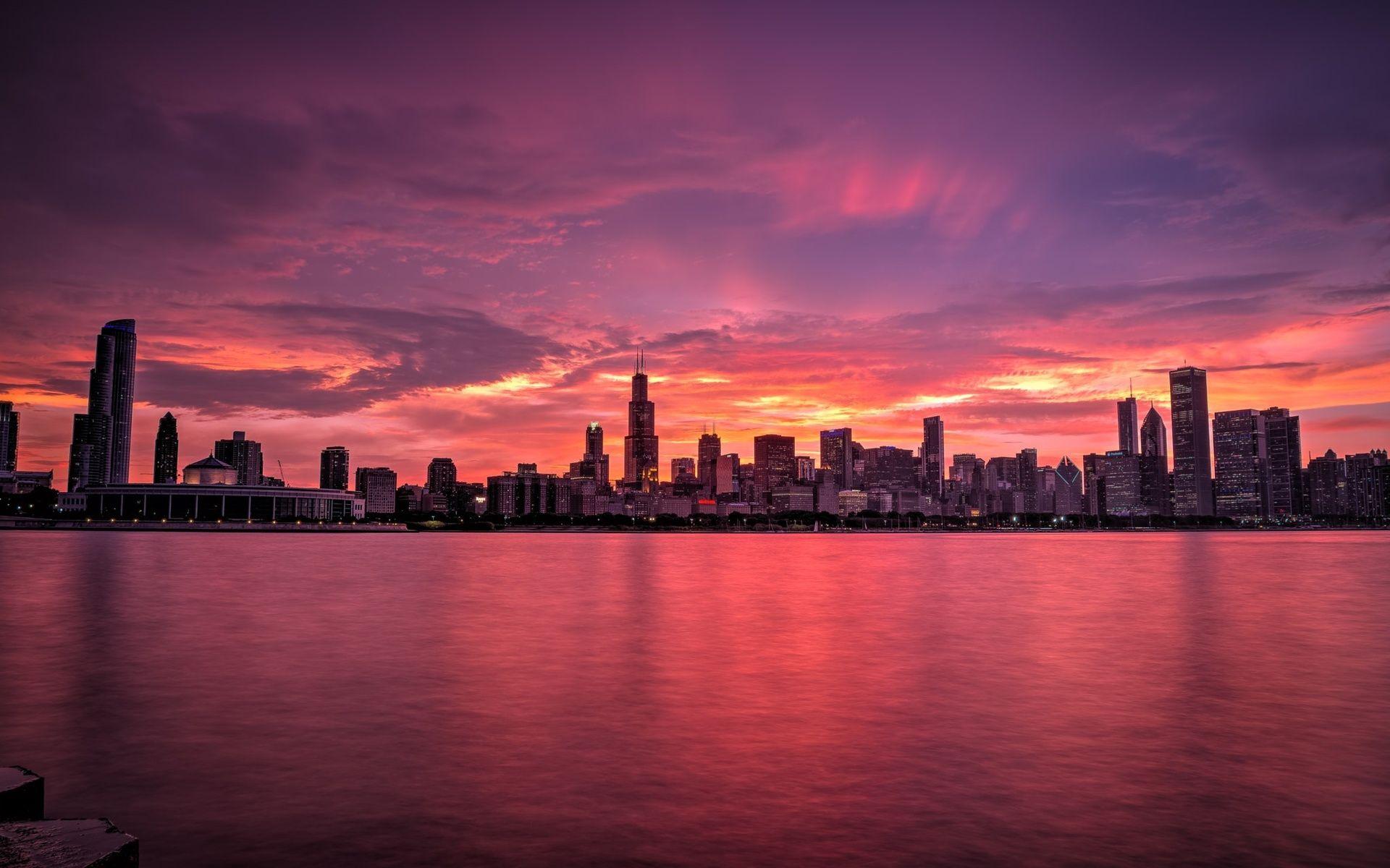 1920x1200 Download wallpaper Chicago, 4k, cityscapes, panorama, sunset, USA, America for desktop with resolution 1920x1200. High Quality HD picture wallpaper