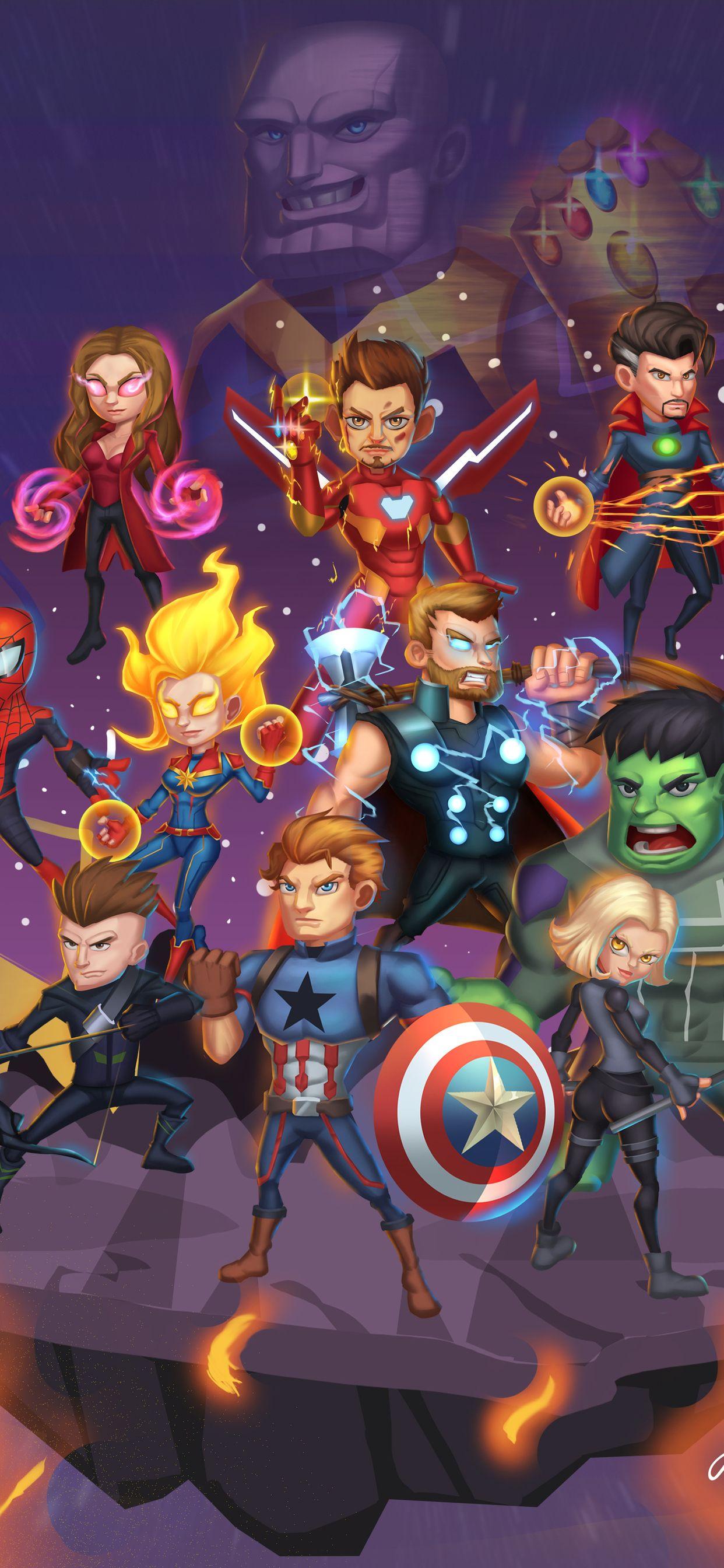 1242x2688 Chibi Avengers Endgame iPhone XS MAX HD 4k Wallpaper