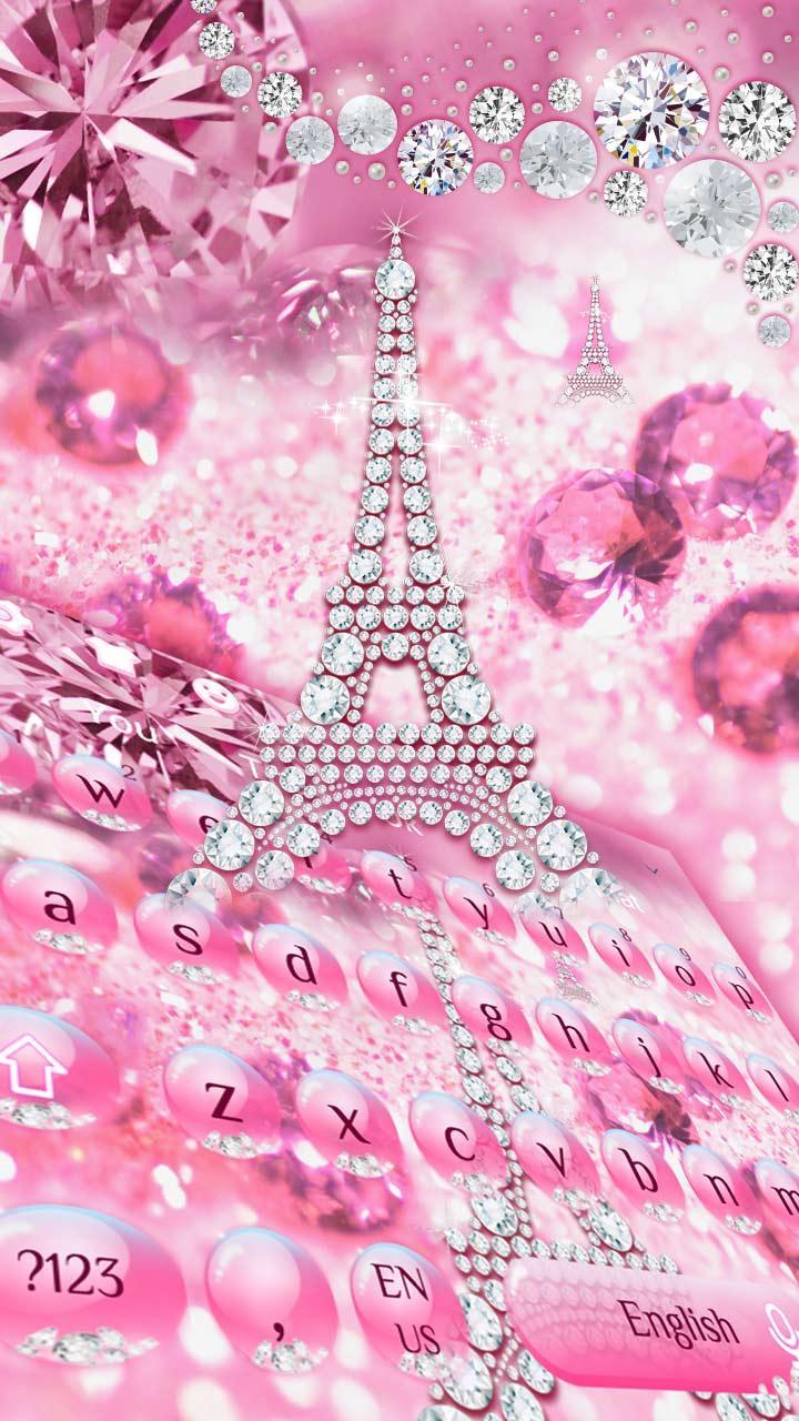 Chủ đề bàn phím tháp Paris kim cương hồng 720x1280 dành cho Android