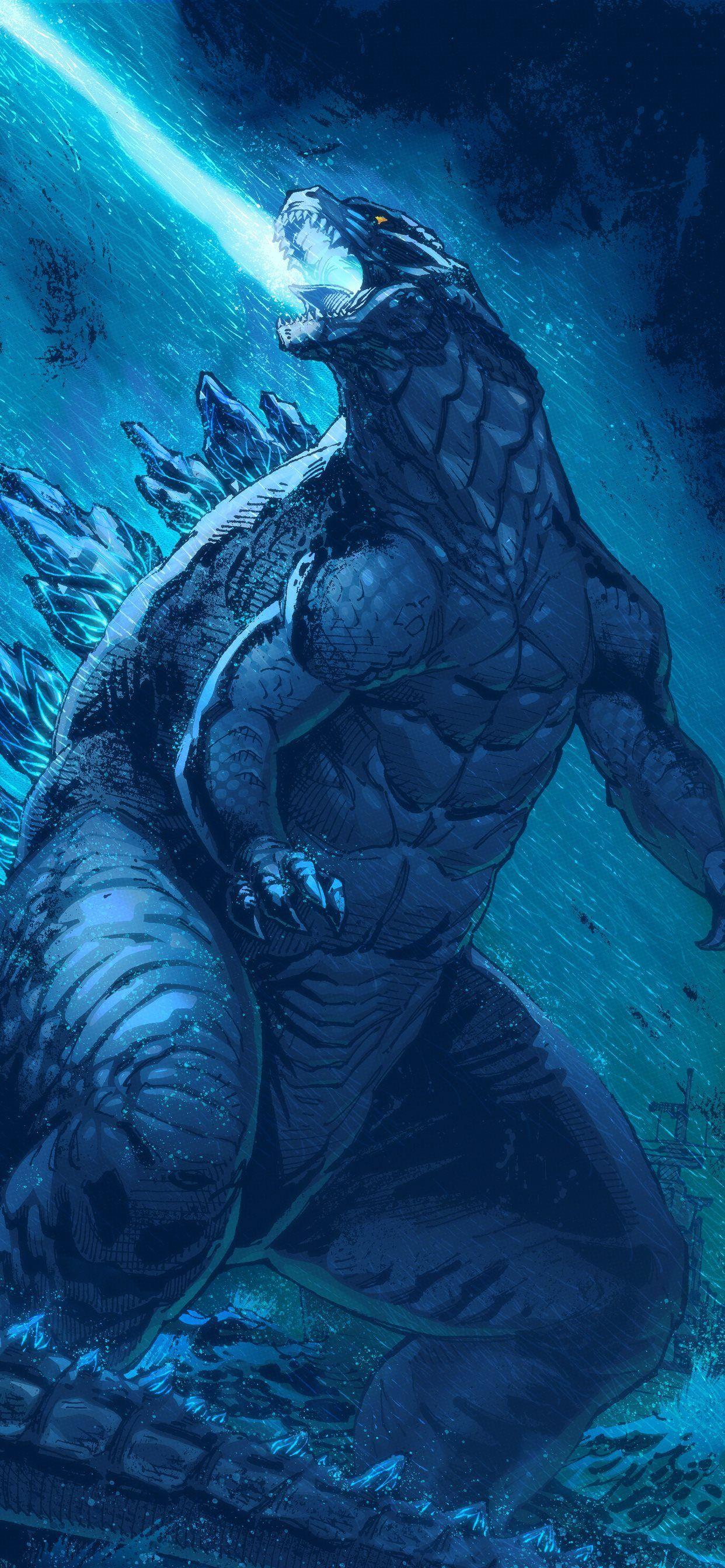 1242x2688 tác phẩm nghệ thuật Godzilla vua của quái vật Hình nền iPhone X miễn phí
