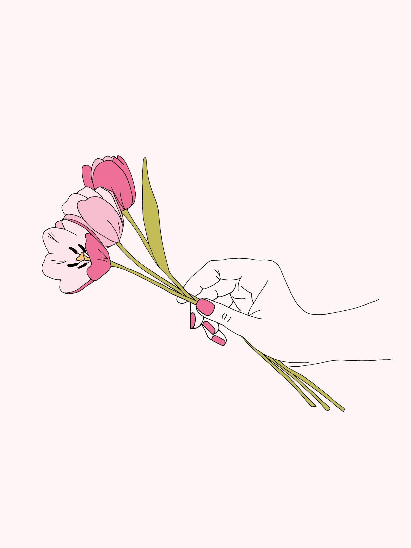1358x1810 Bouquet desktop and iPad wallpaper. Flower drawing, Realistic flower drawing, Hands holding flowers