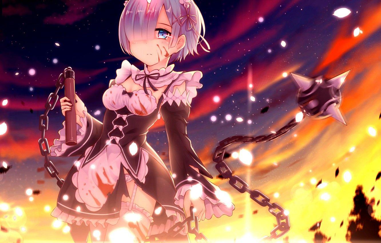 1332x850 Wallpaper girl, the demon, anime, the maid, art, horn, Rem, Re