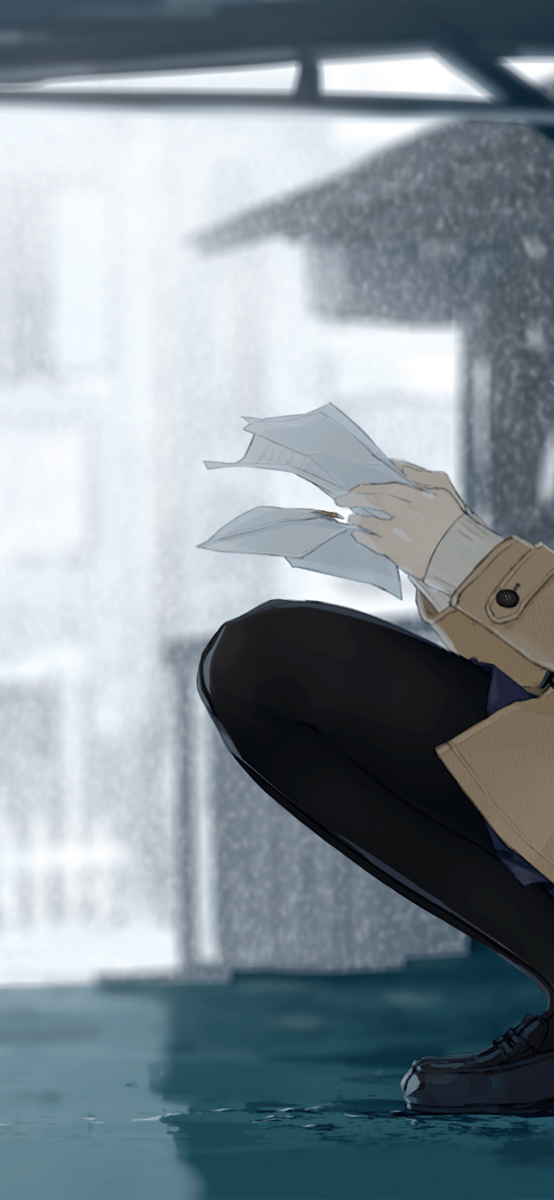 1125x2436 Download 1125x2436 Anime Girl, Lonely, Profile View, Coat