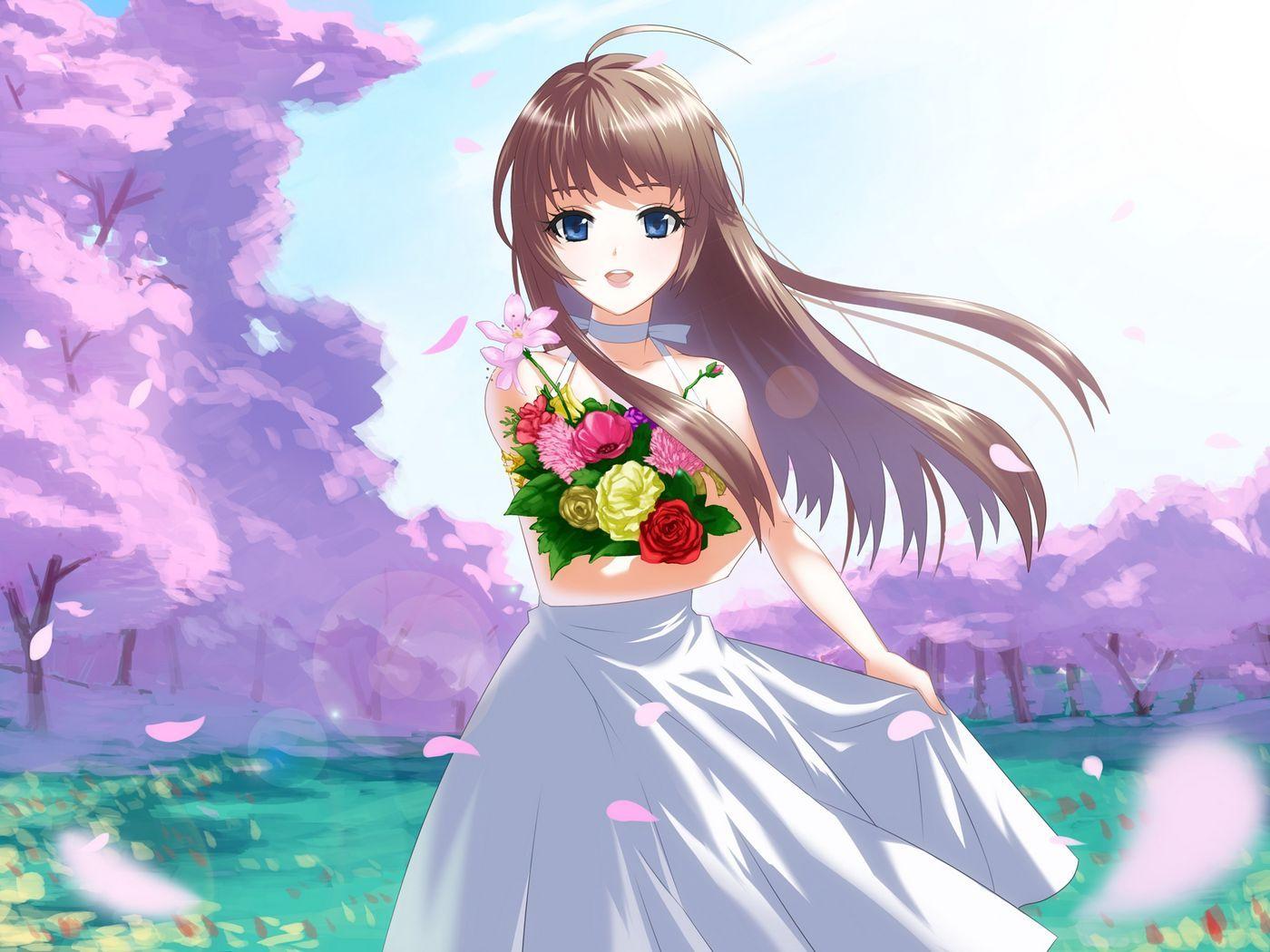 anime girl holding a rose