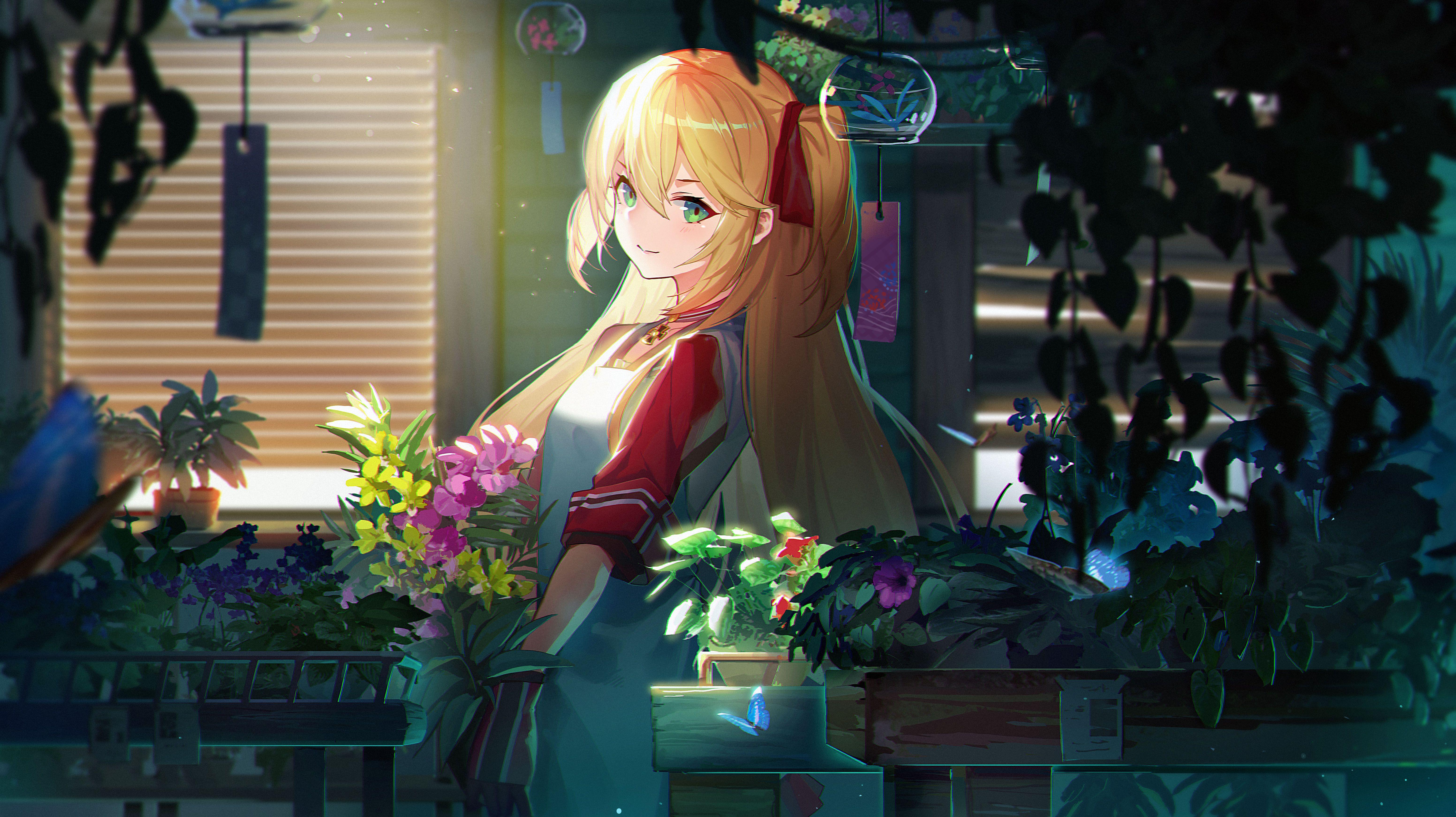 6209x3483 Anime Flowers Blonde Twintails Girl, HD Anime, 4k Wallpaper, Image, Background, Photo and Picture