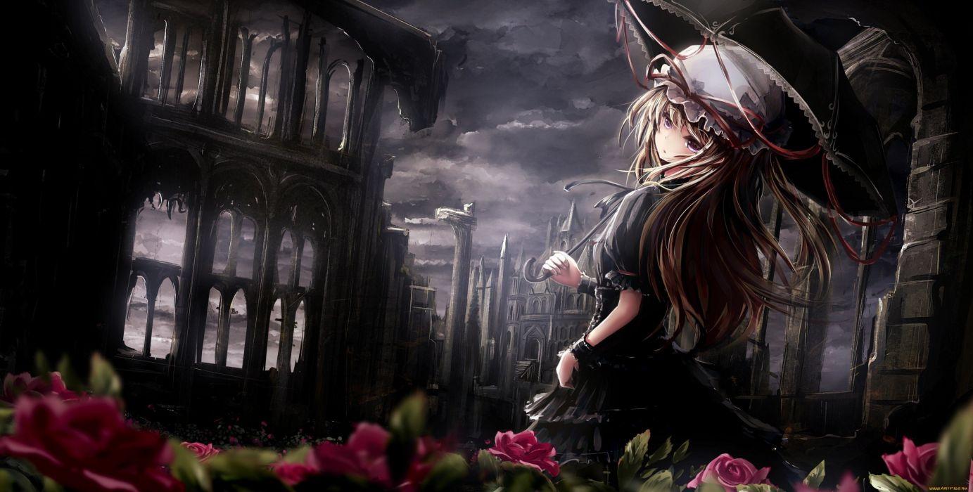 1383x700 Anime girl flower rose wallpaperx1691