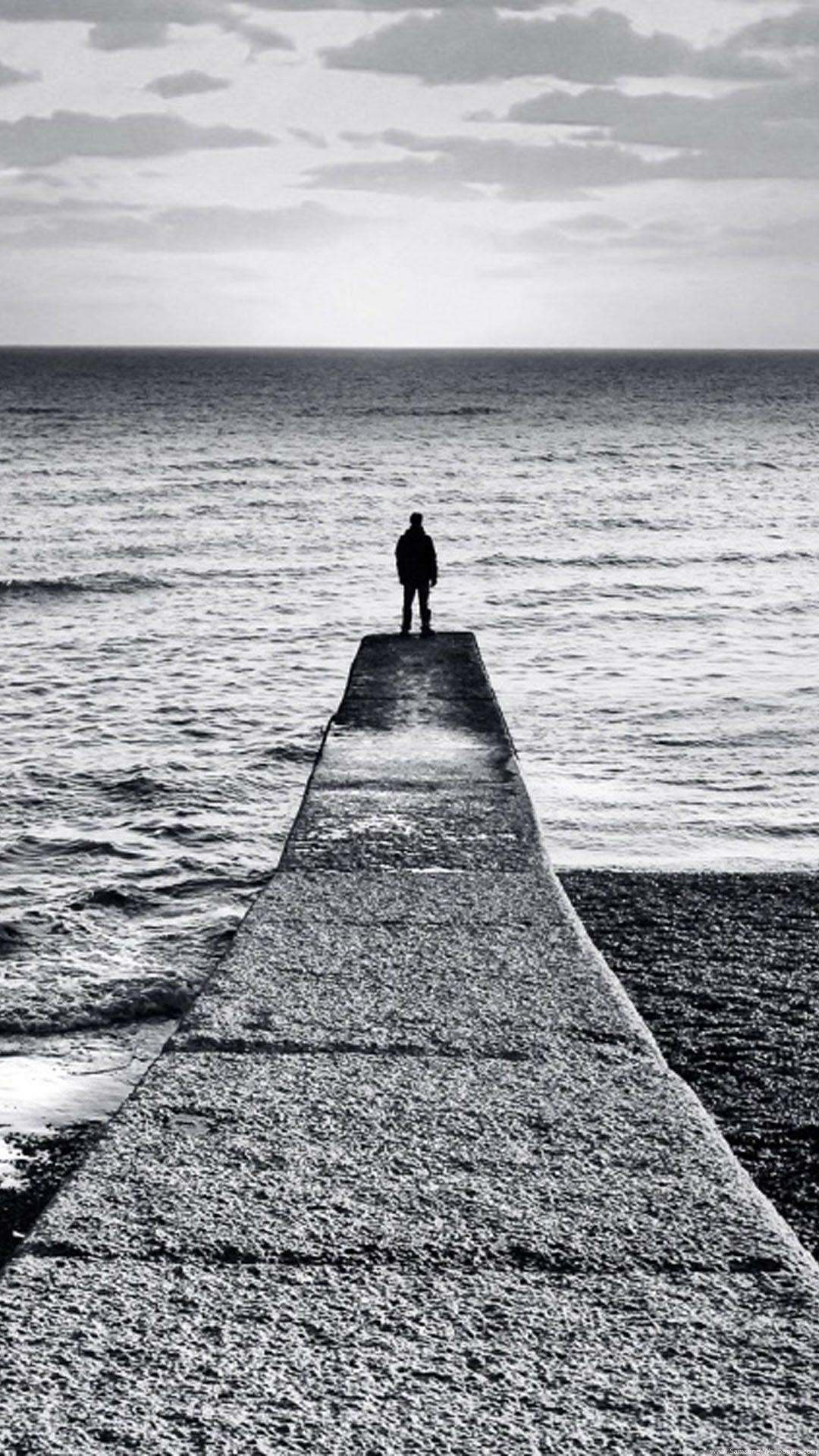 1080x1920 Abstract Dock Man Grey Landscape Android Wallpaper free download