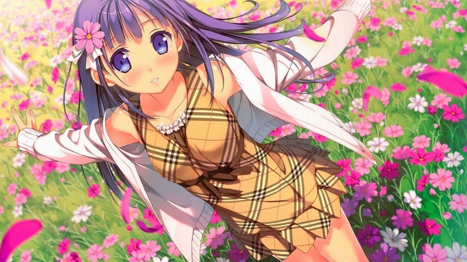 1600x900 anime Girls, Flowers Wallpaper HD / Desktop and Mobile Background