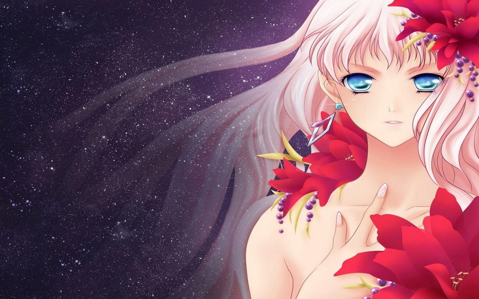 1680x1050 Free download Anime girl red flowers Wallpaper HD HD Desktop