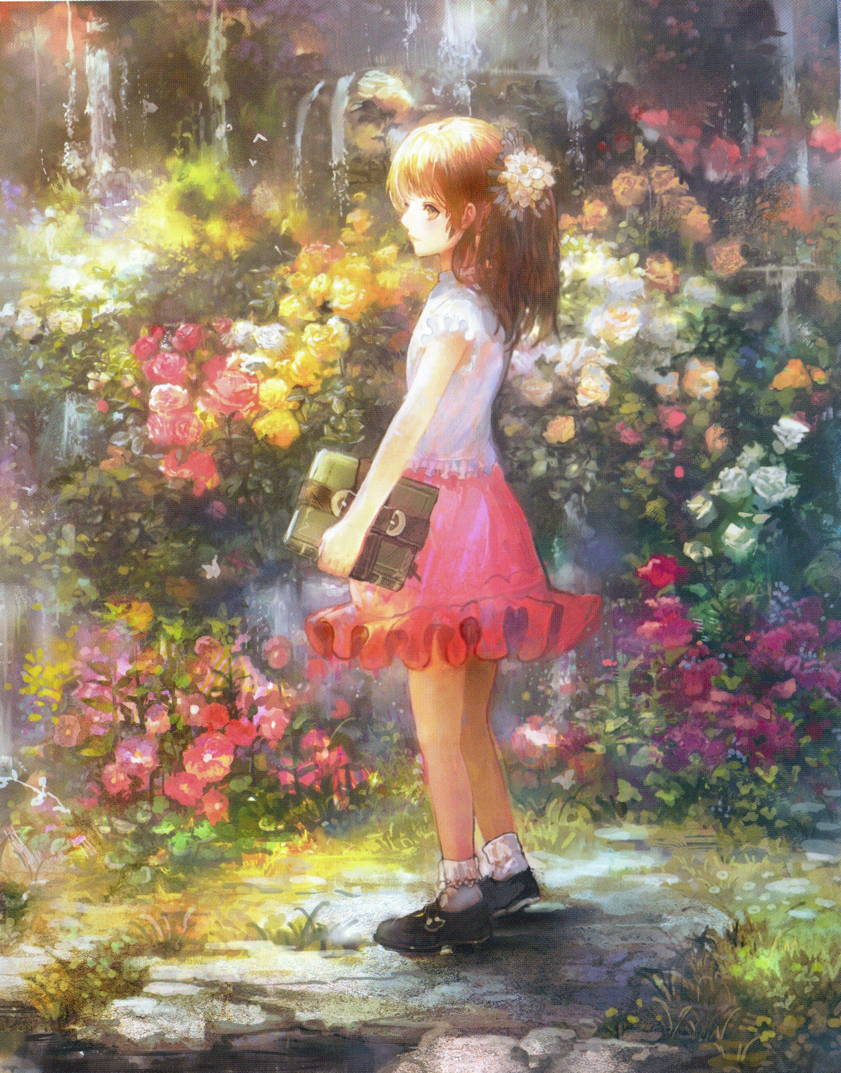 2815x3589 Brown Hair Females Flowers Grass anime girl wallpaperx3589