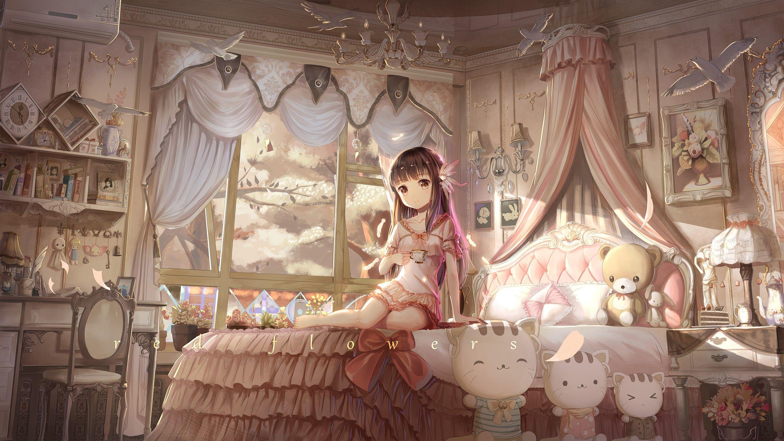 2500x1407 Anime Girl Flowers, HD Anime, 4k Wallpaper, Image, Background