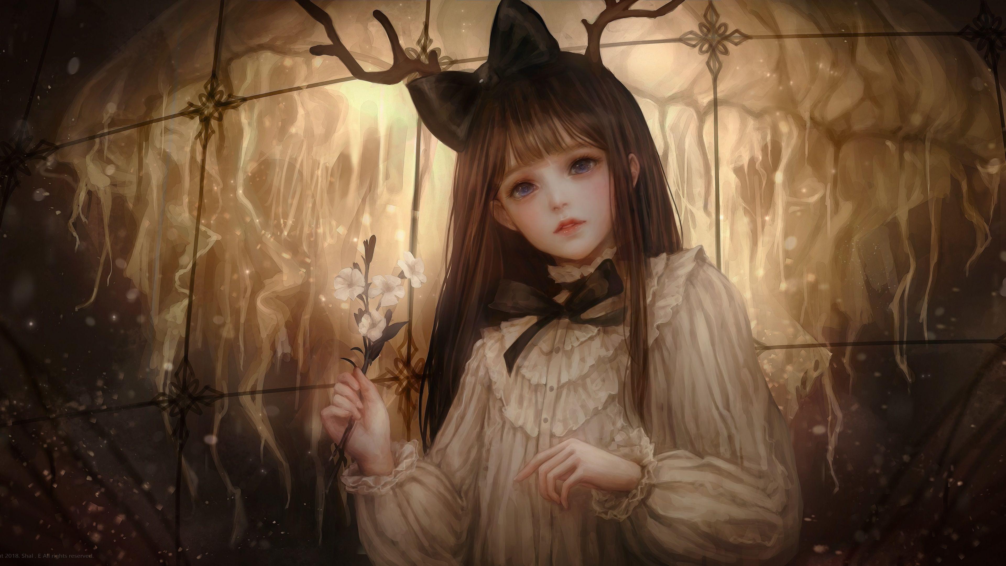3840x2160 Wallpaper 4k Anime Brunette Flowers Long Hair 4k 4k Wallpaper