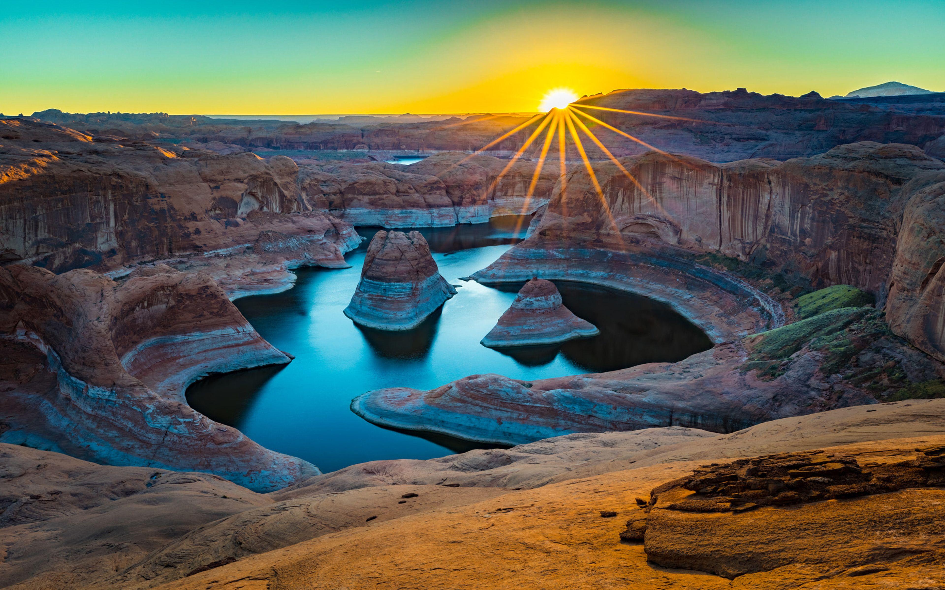 3840x2400 Sunrise Reflection Canyon Colorado River Lake Powell Escalante