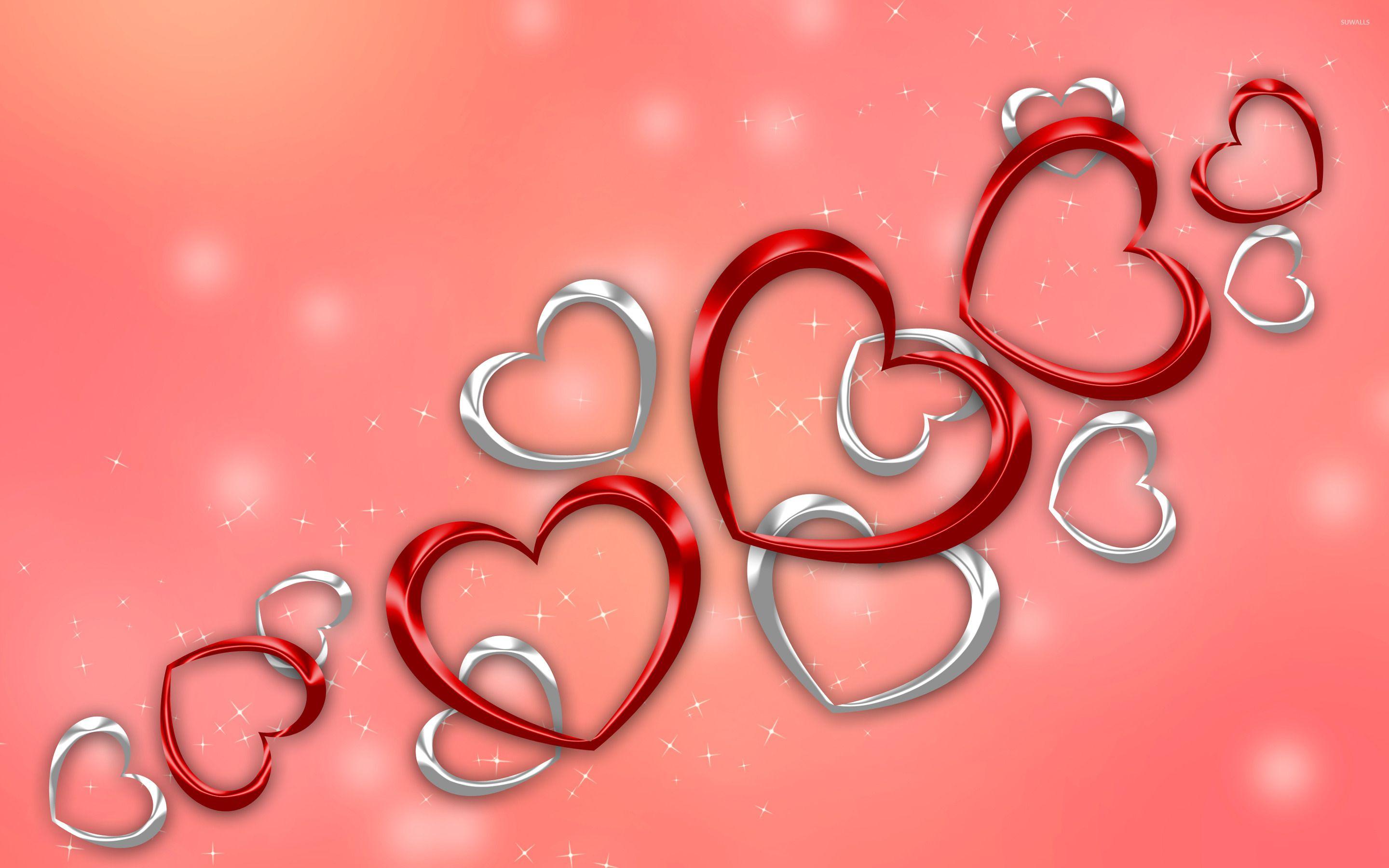 2880x1800 Red and silver hearts wallpaper wallpaper