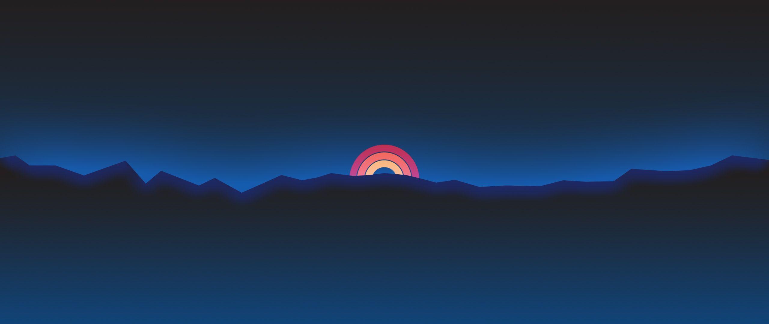 2560x1080 Neon Sunset Rainbow Minimal Retro Style 1440P Resolution