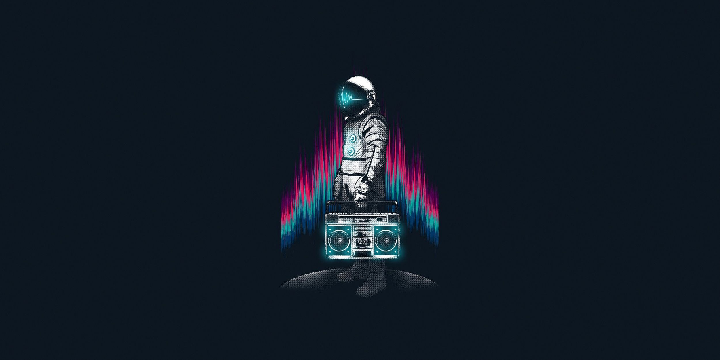 2500x1250 Wallpaper style, music, background, minimalism, astronaut, the suit, art, Music for mobile and desktop, section минимализм, resolution 2500x1250