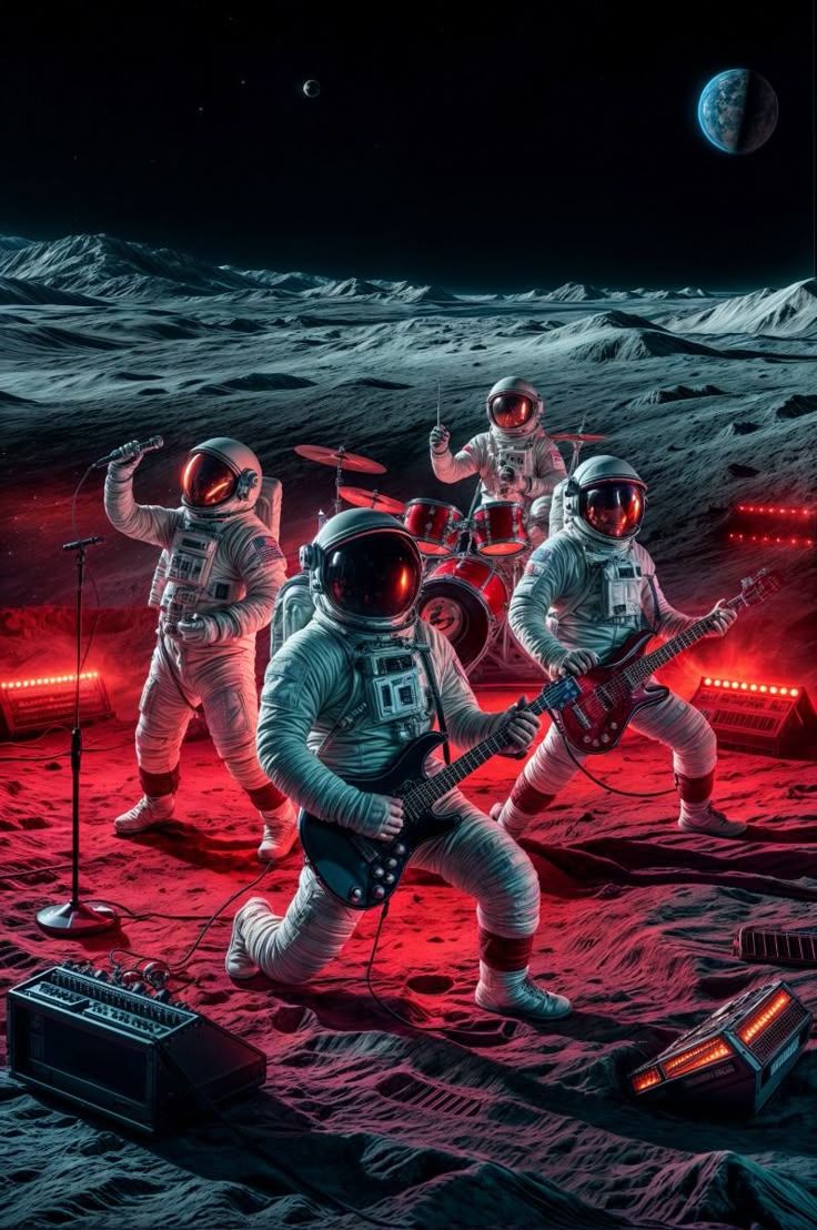 736x1108 Astronauts playing music band