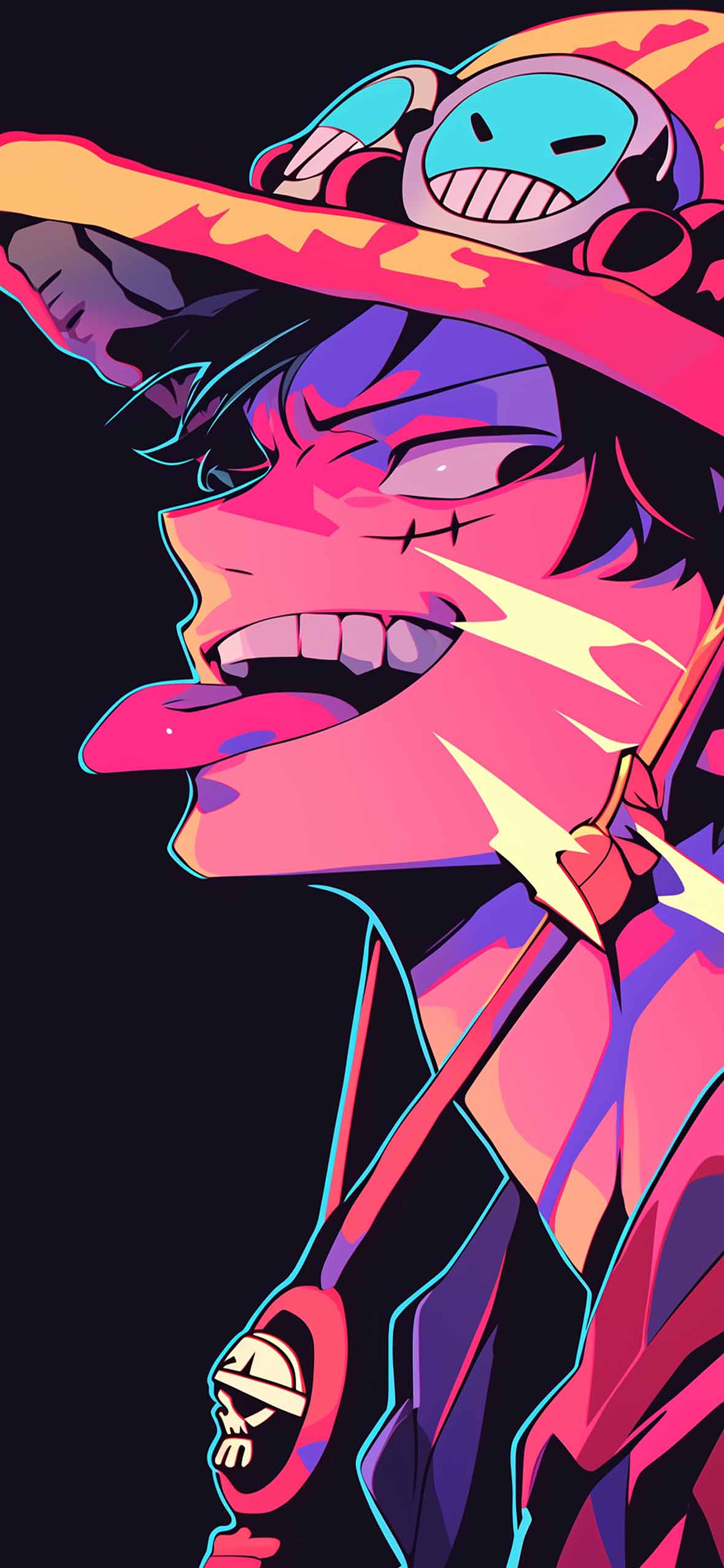 1180x2554 Luffy One Piece Neon Colors Wallpaper Phone Wallpaper