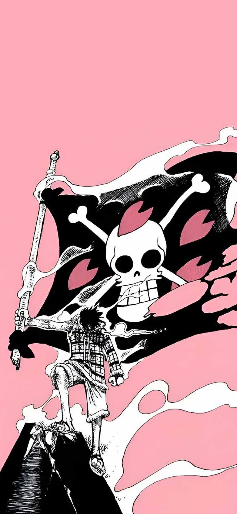 782x1692 One Piece Luffy Jolly Roger Pink Manga Wallpaper