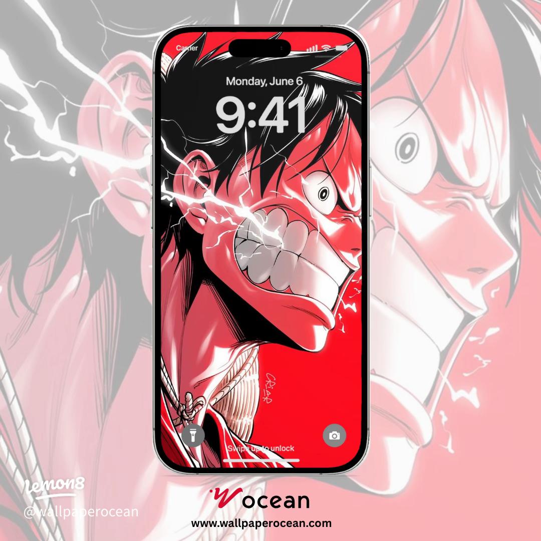 1080x1080 Luffy's Red Fury: Explosive One Piece iPhone Wallpaper & Background